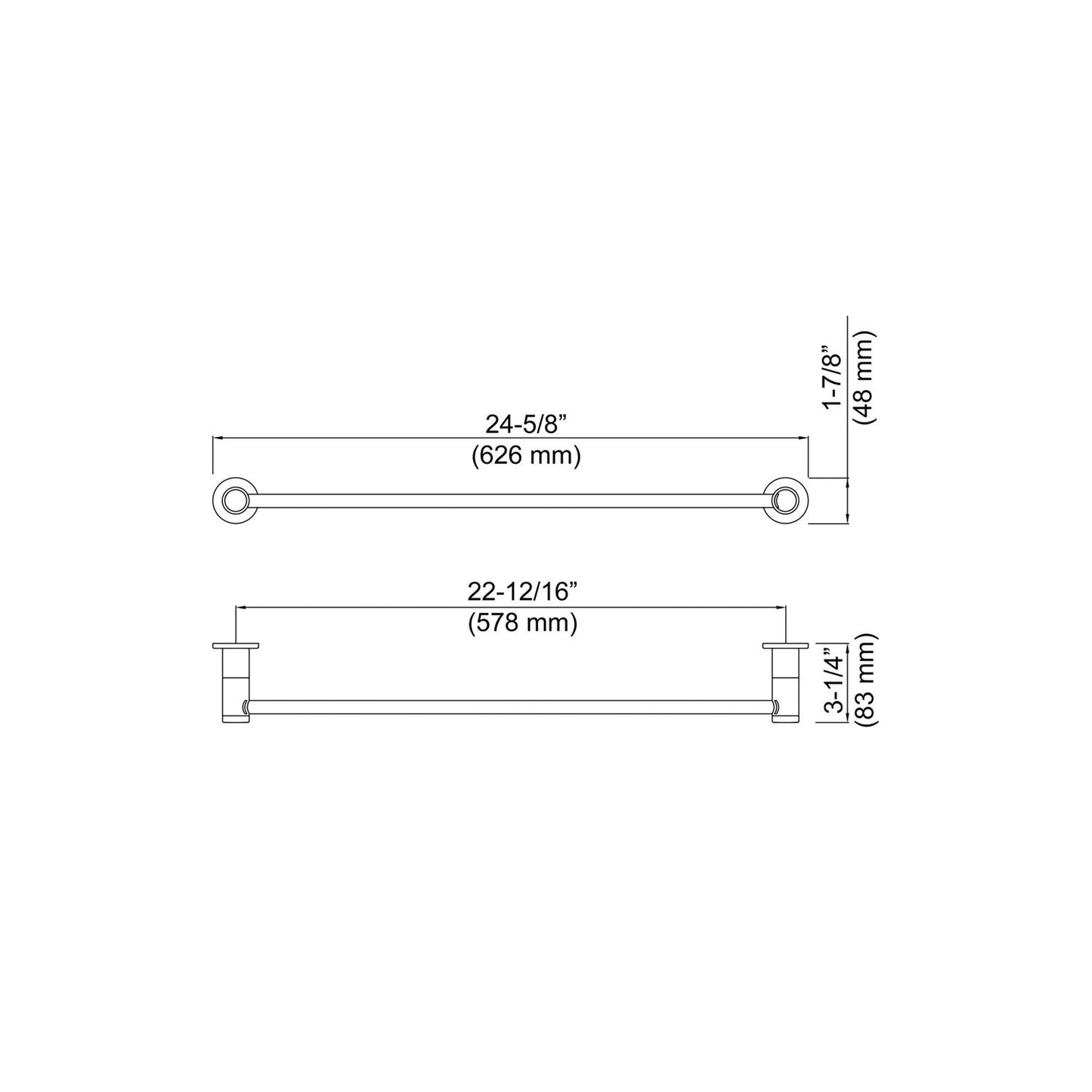 KIBI Abaco Bathroom Towel Bar in Chrome Black Finish