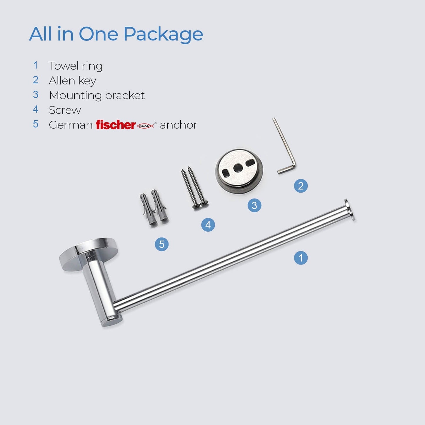 KIBI Circular 10" Brass Bathroom Towel Bar in Chrome Finish