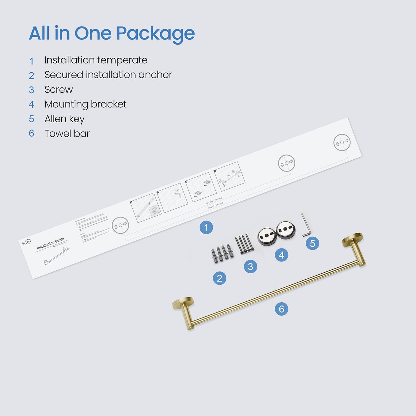 KIBI Circular 18" Brass Bathroom Towel Bar in Brushed Gold Finish
