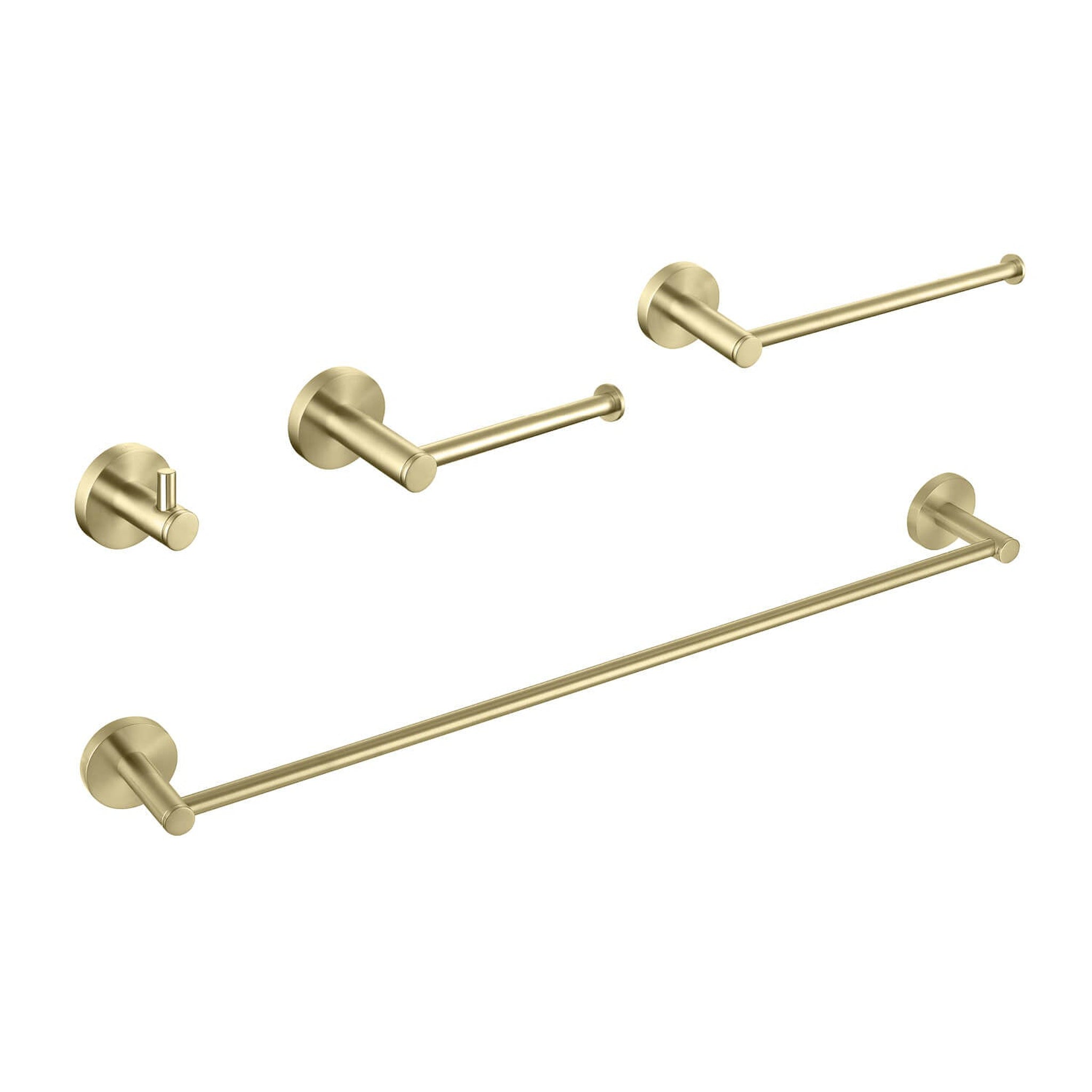 KIBI Circular Brass 4 Piece Bathroom Hardware Set in Brushed Gold Fini