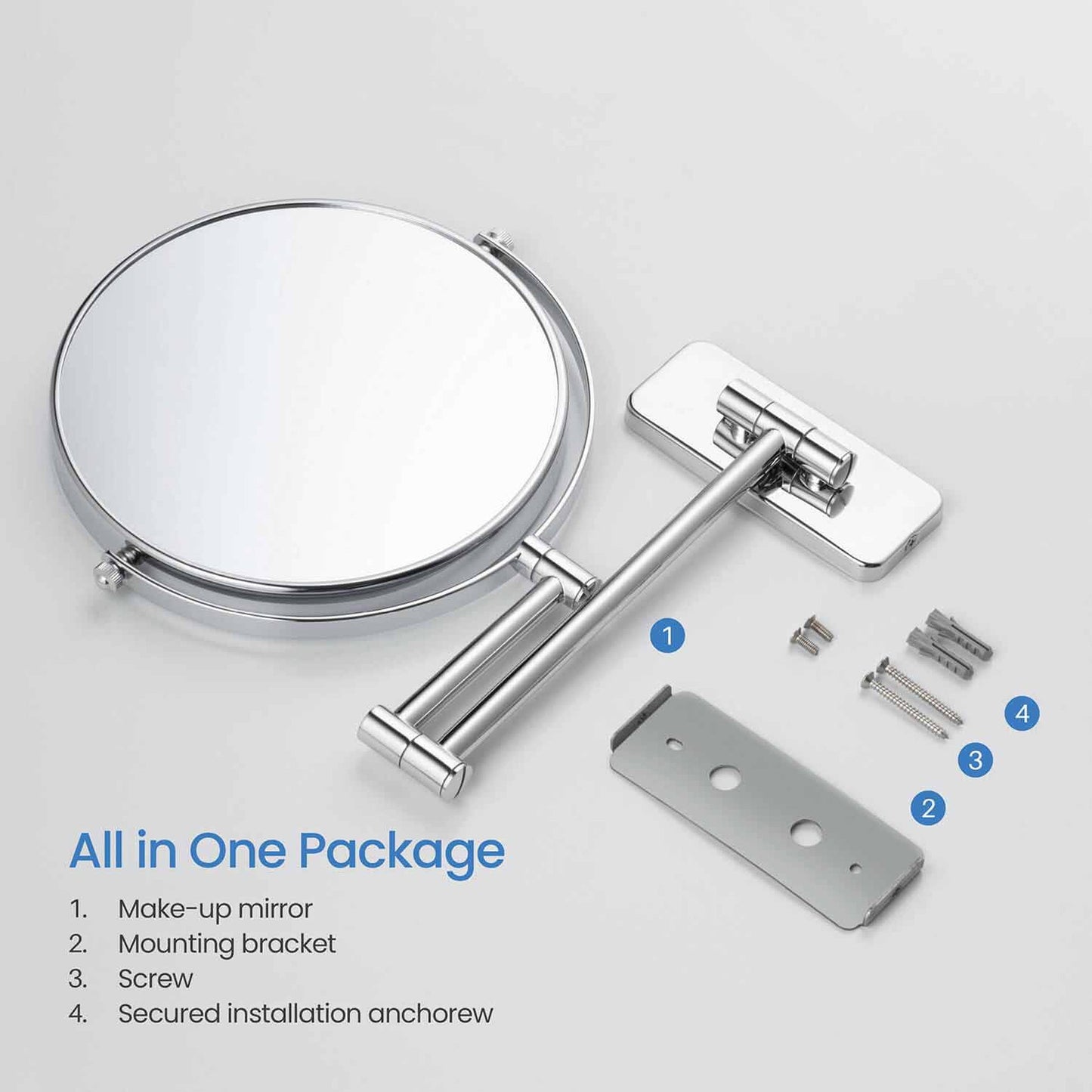 KIBI Circular Brass Bathroom Magnifying Makeup Shaving Mirror in Chrome Frame Finish