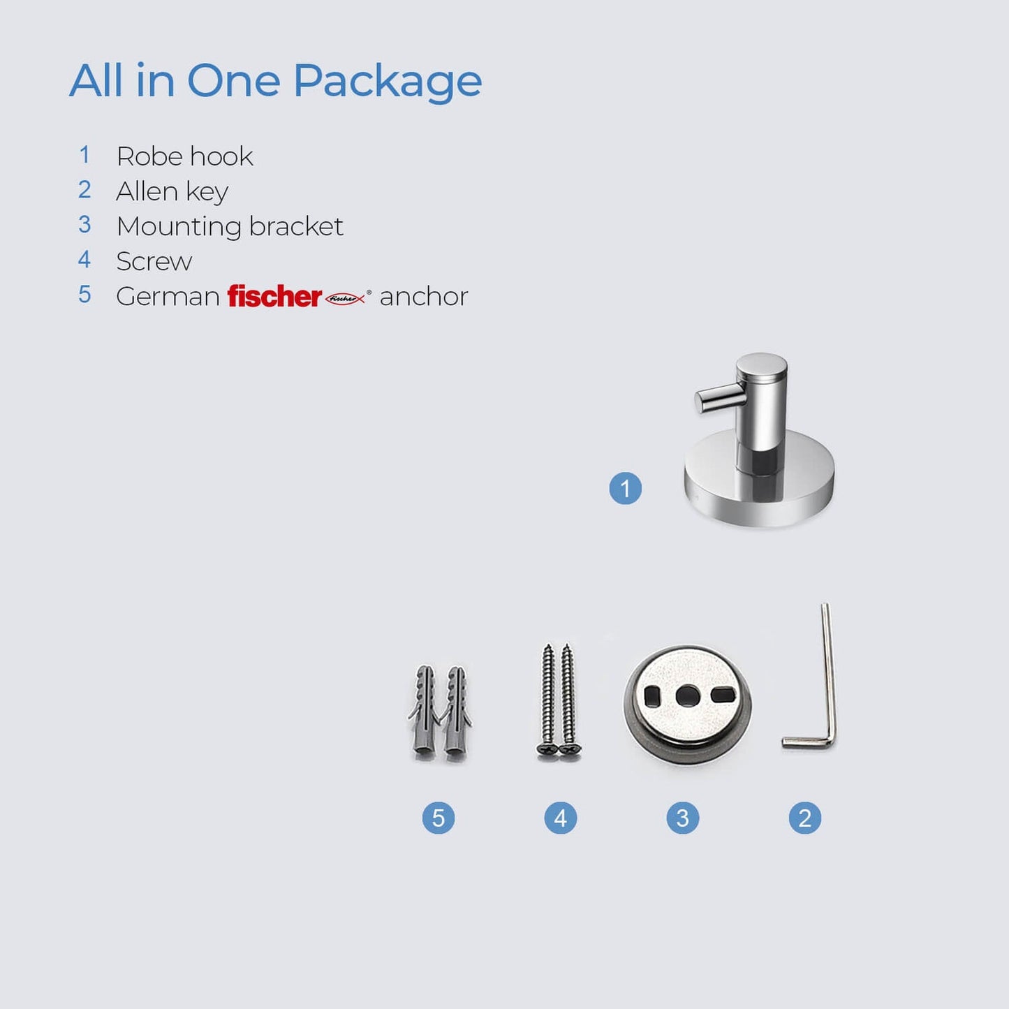 KIBI Circular Brass Bathroom Robe Hook in Chrome Finish