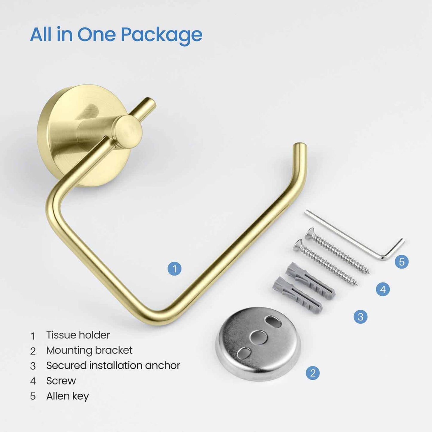 KIBI Circular Brass Bathroom Toilet Paper Holder in Brushed Gold Finish