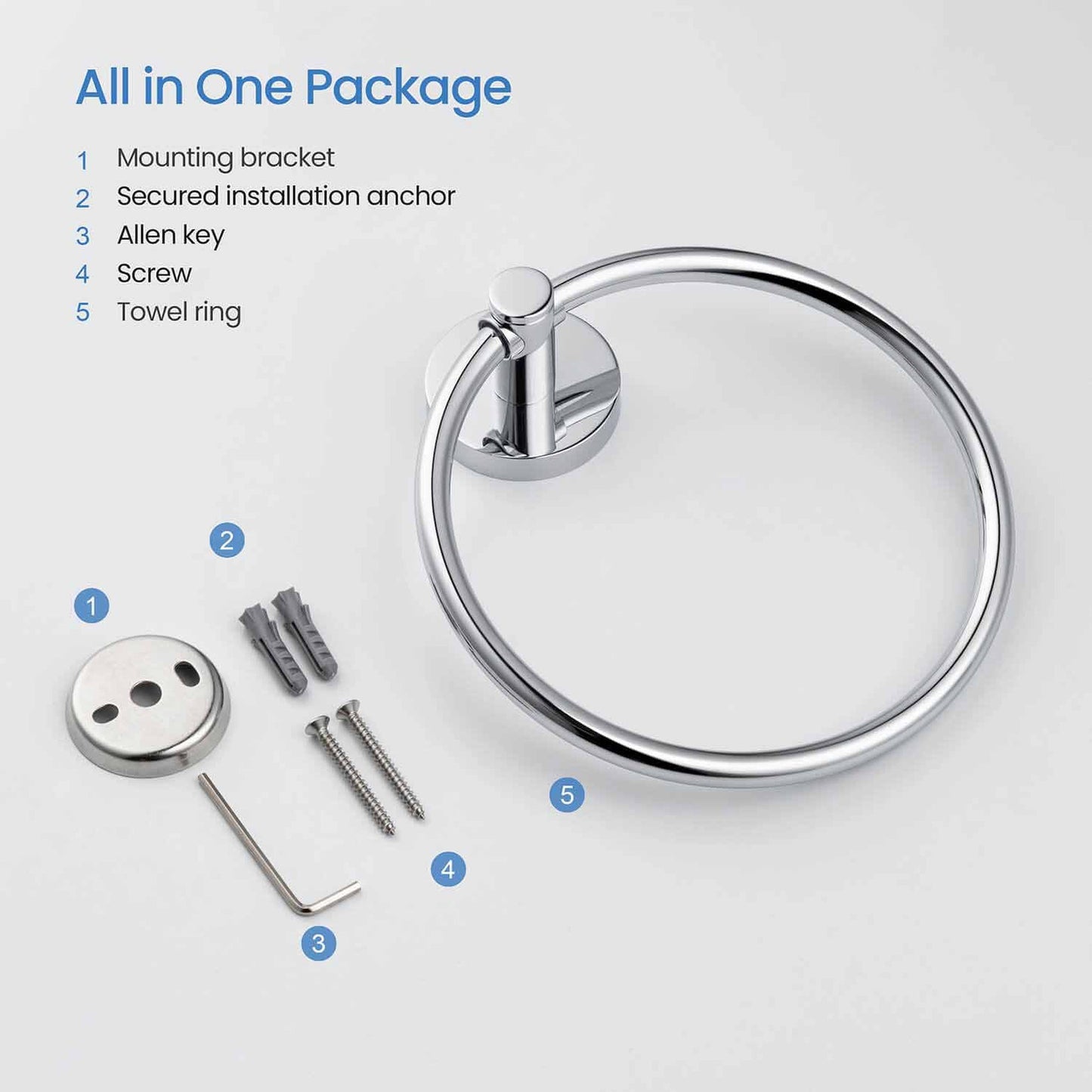 KIBI Circular Brass Bathroom Towel Ring in Chrome Finish