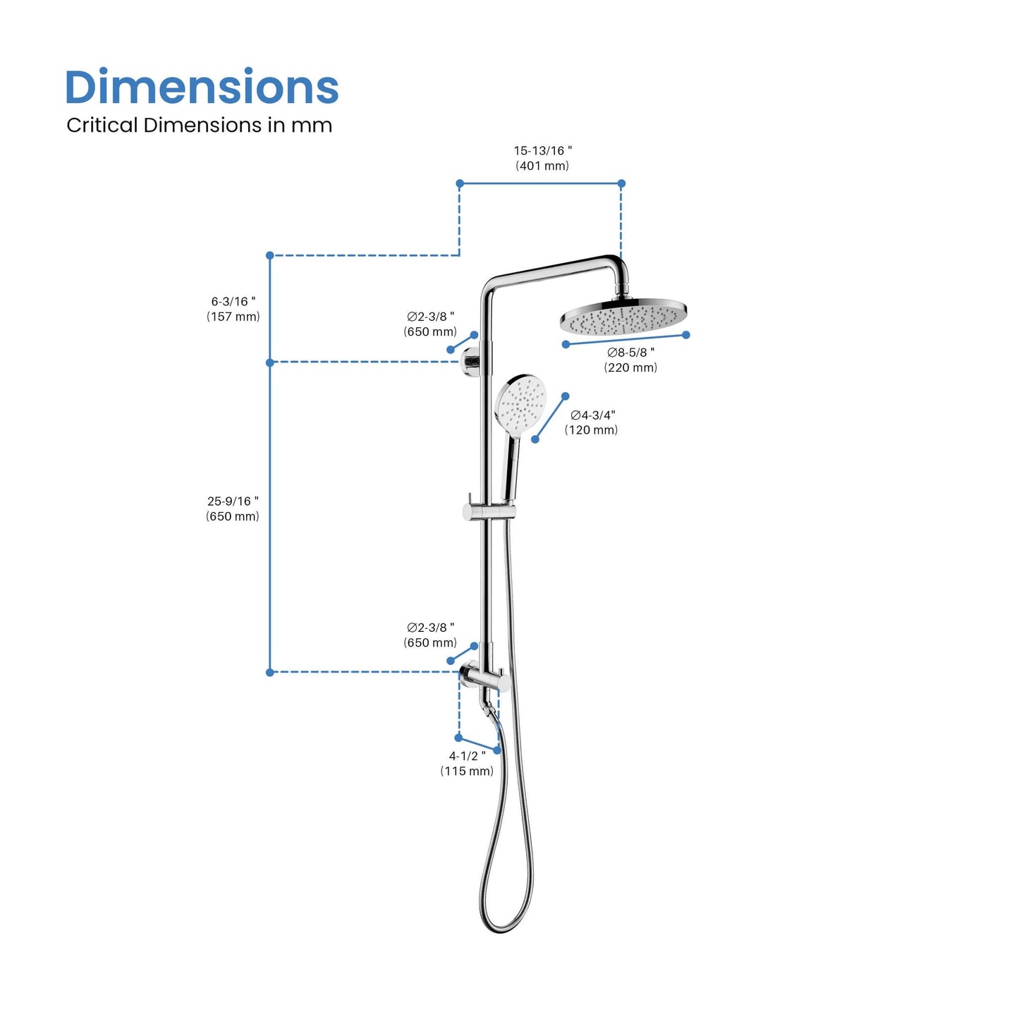 KIBI Circular Shower Column With Dual Function Shower Head in Chrome Finish