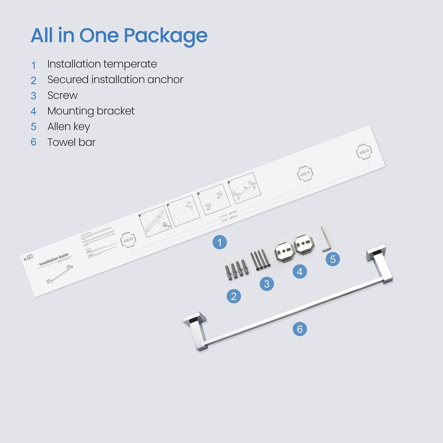 KIBI Cube 18" Brass Bathroom Towel Bar in Chrome Finish