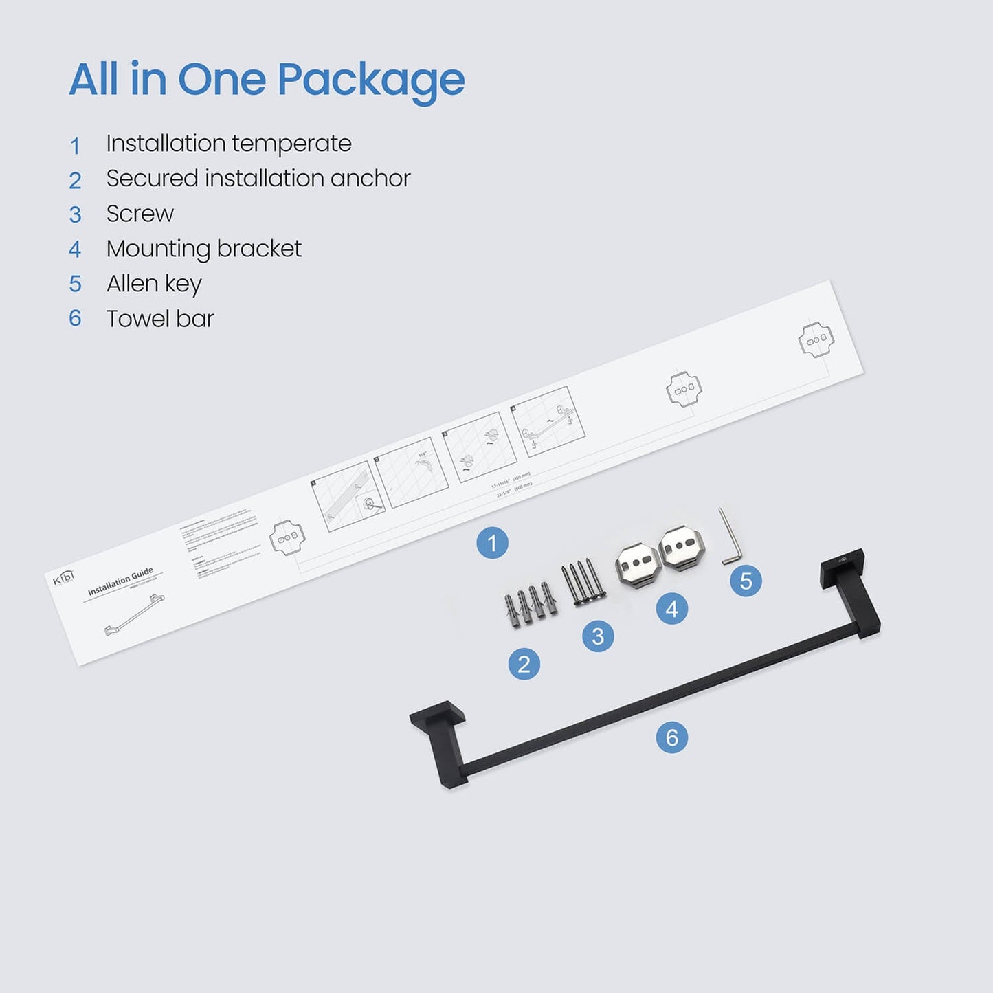 KIBI Cube 18" Brass Bathroom Towel Bar in Matte Black Finish