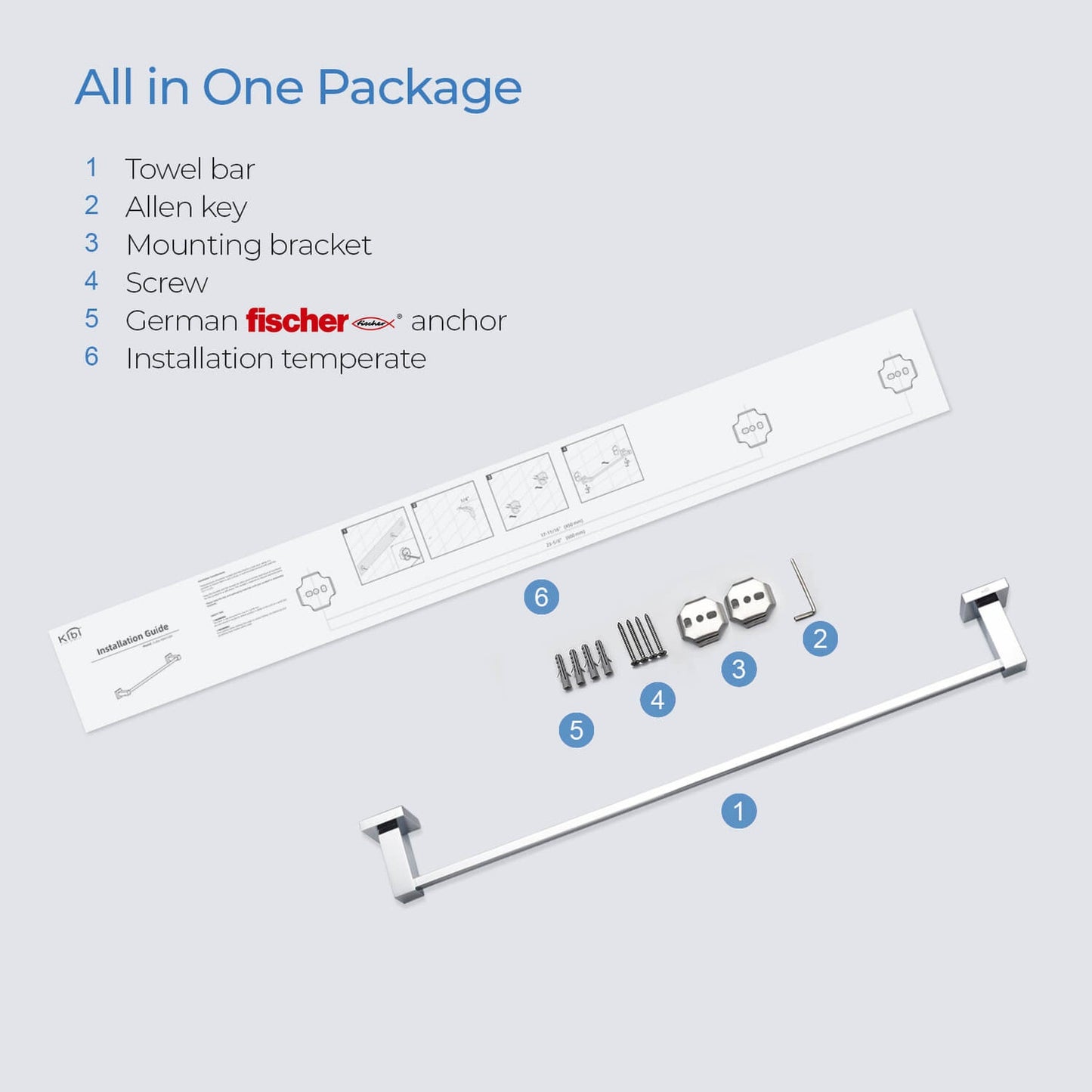 KIBI Cube 24" Brass Bathroom Towel Bar in Chrome Finish