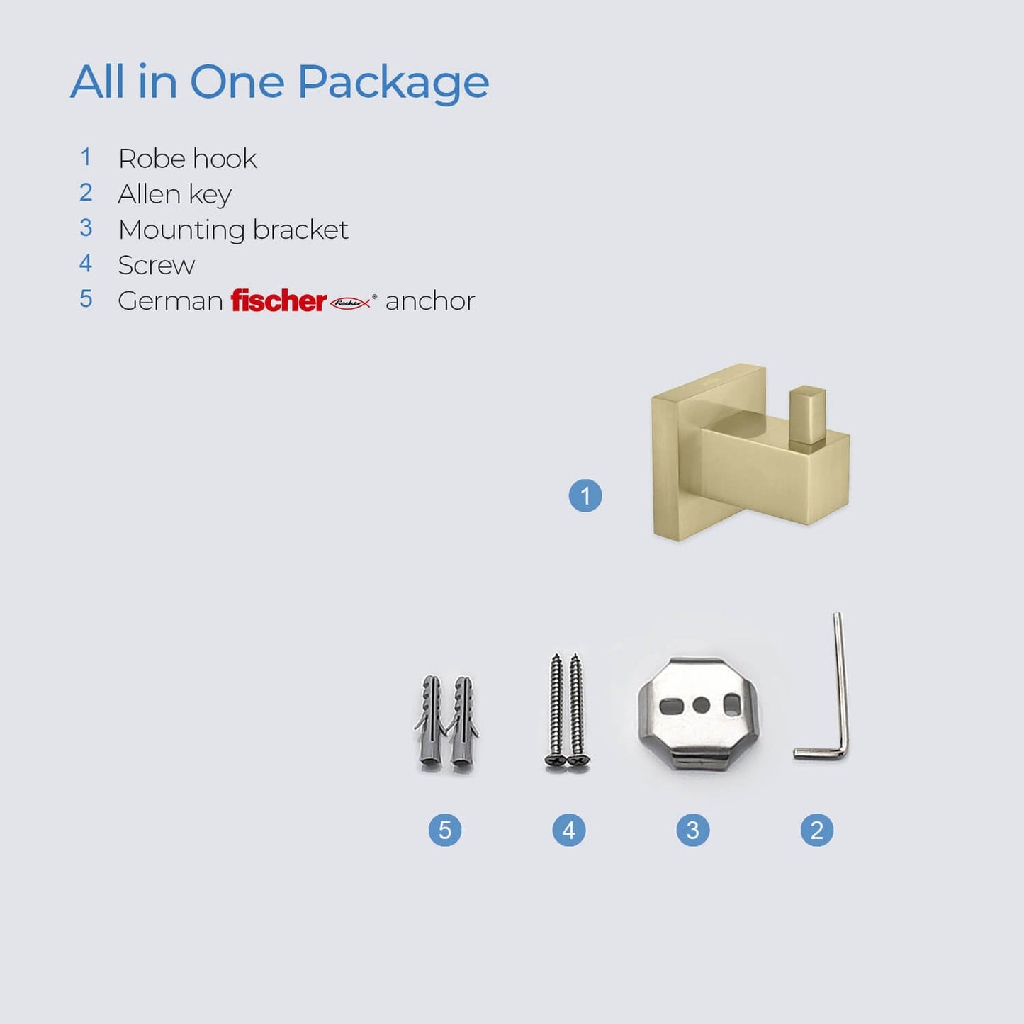 KIBI Cube Brass Bathroom Robe Hook in Brushed Gold Finish