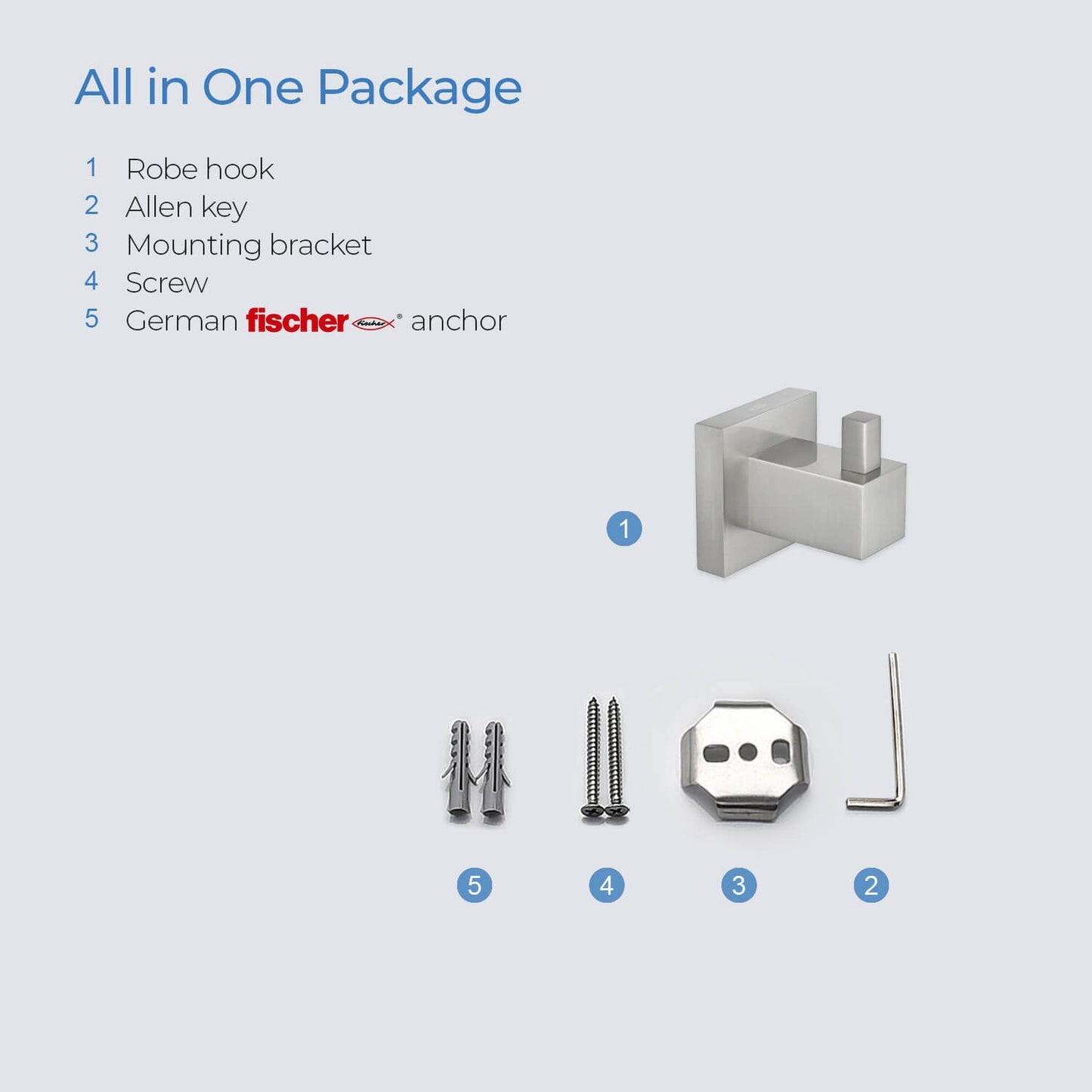 KIBI Cube Brass Bathroom Robe Hook in Brushed Nickel Finish