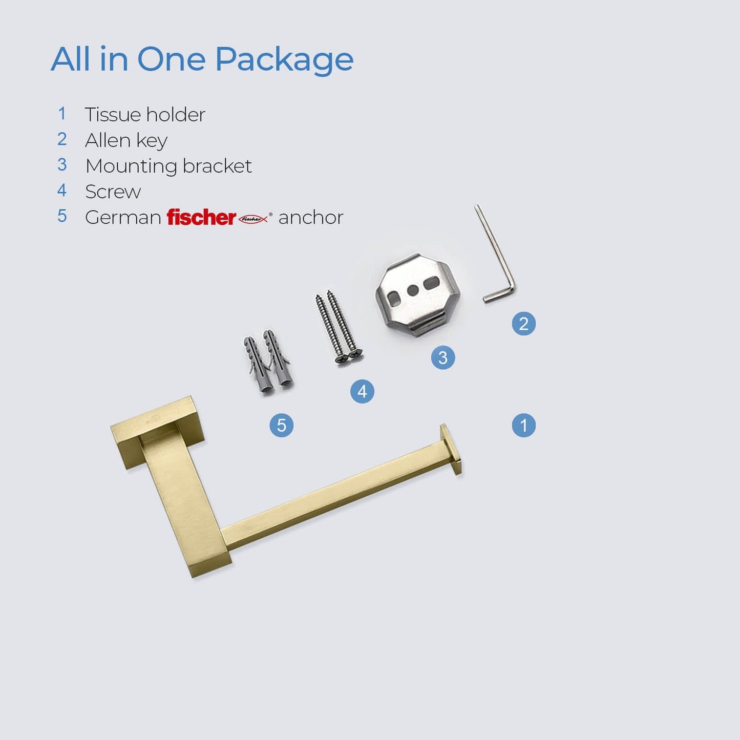 KIBI Cube Brass Bathroom Tissue Holder in Brushed Gold Finish