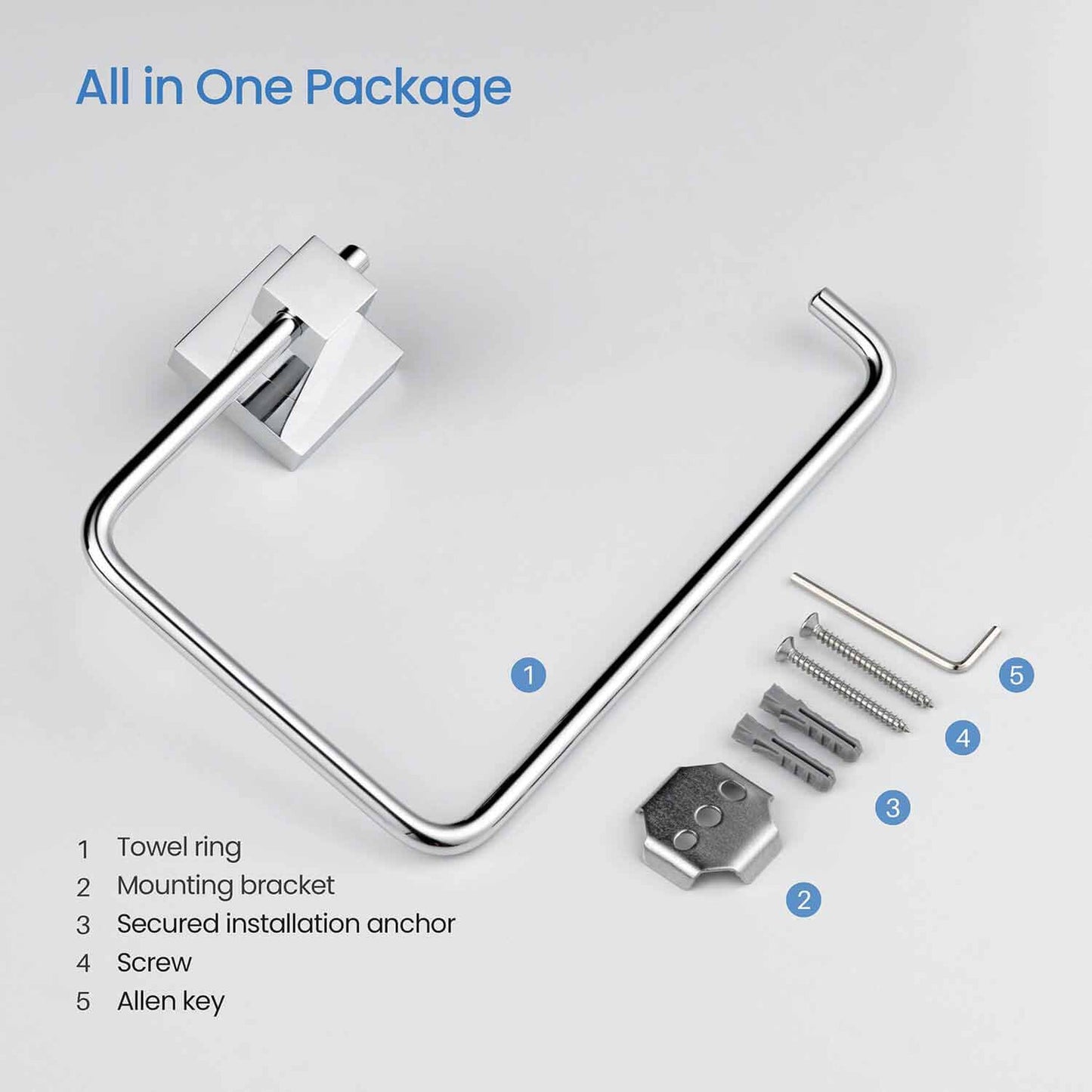 KIBI Cube Brass Bathroom Towel Ring in Chrome Finish