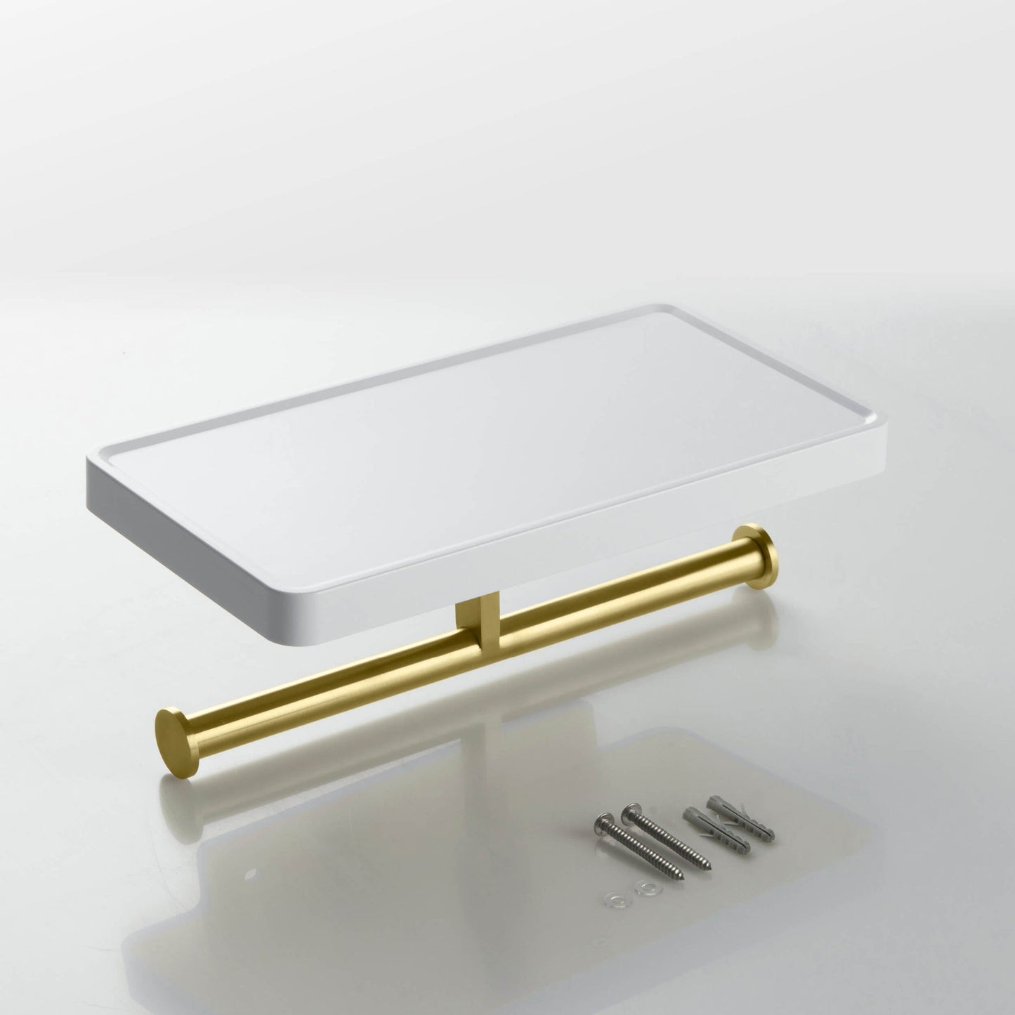 KIBI Deco Bathroom Double Tissue Holder With Shelf in Brushed Gold Finish