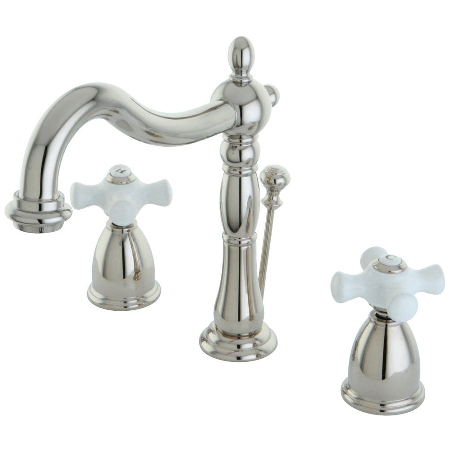 Kingston Brass KB1976PX Heritage Widespread Bathroom Faucet with Brass Pop-Up, Polished Nickel