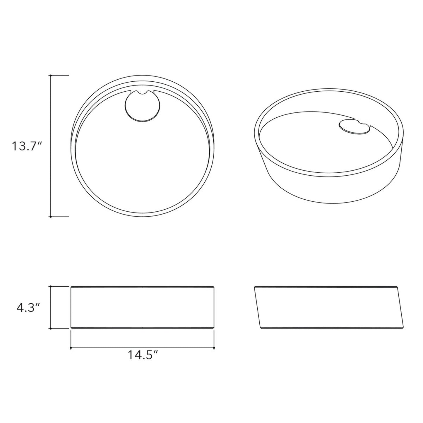 Konkretus Dal01 15" Linen Beige Top Mount Round Vessel Concrete Bathroom Sink