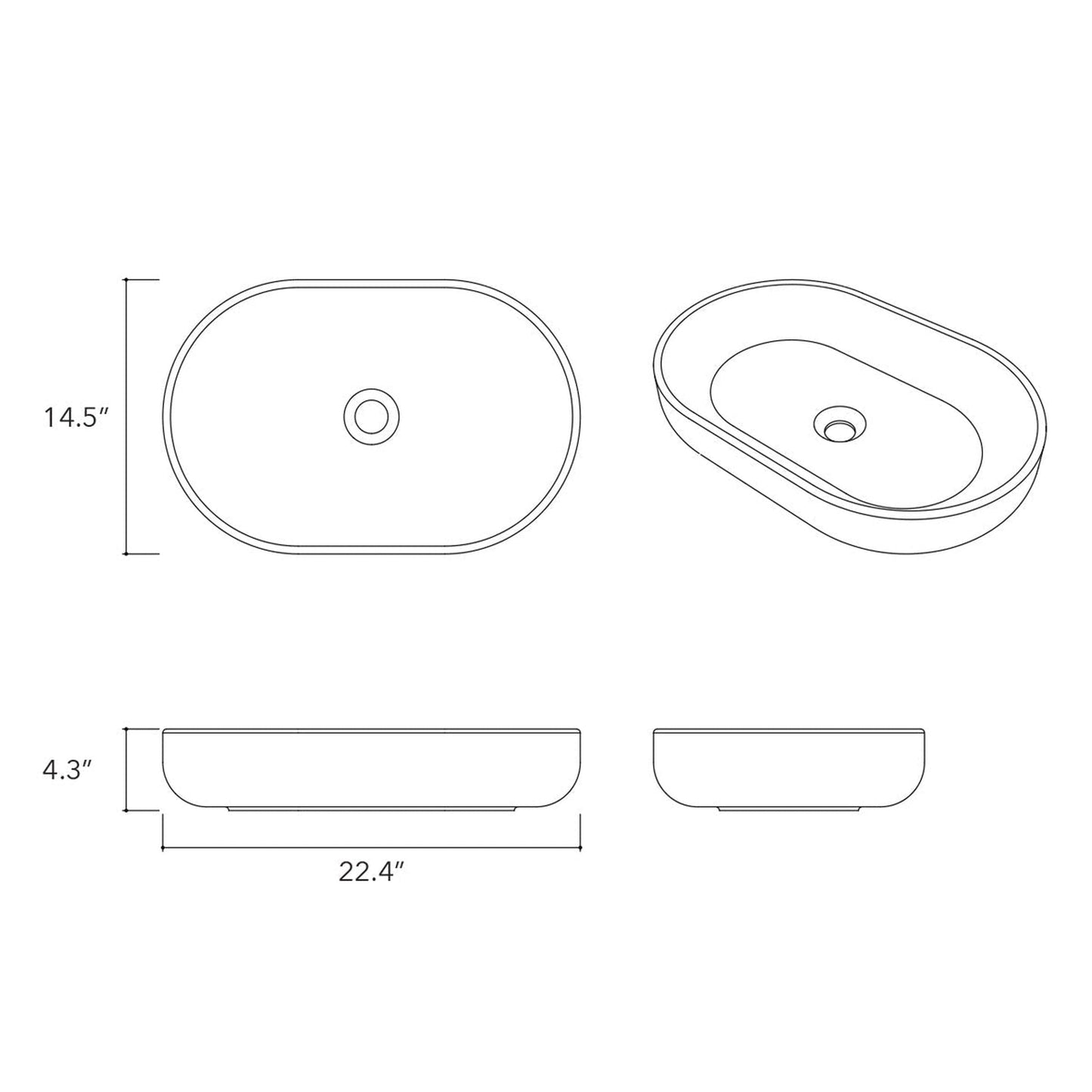 Konkretus Fladd04 22" Amazonic Green Top Mount Oval Vessel Concrete Bathroom Sink
