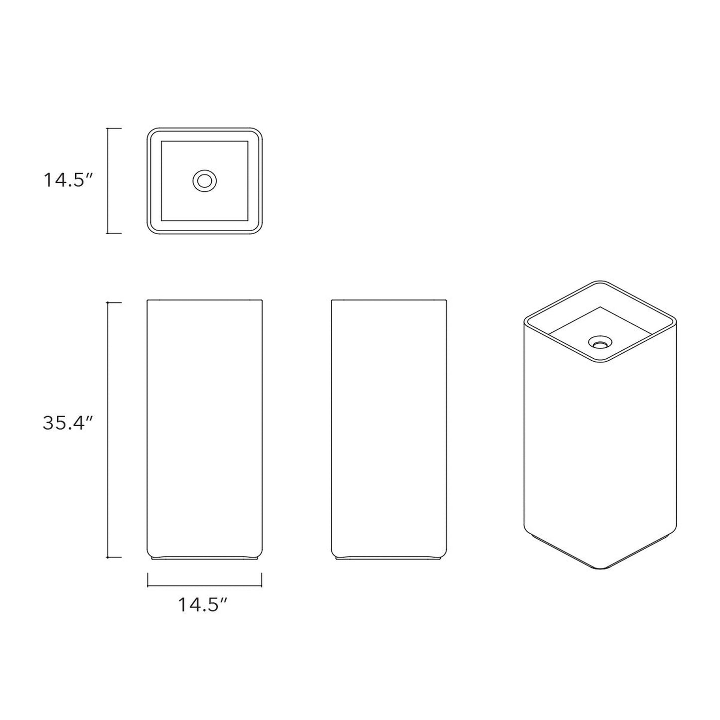 Konkretus Fladd06 15" Desert Brown Square Pedestal Concrete Bathroom Sink