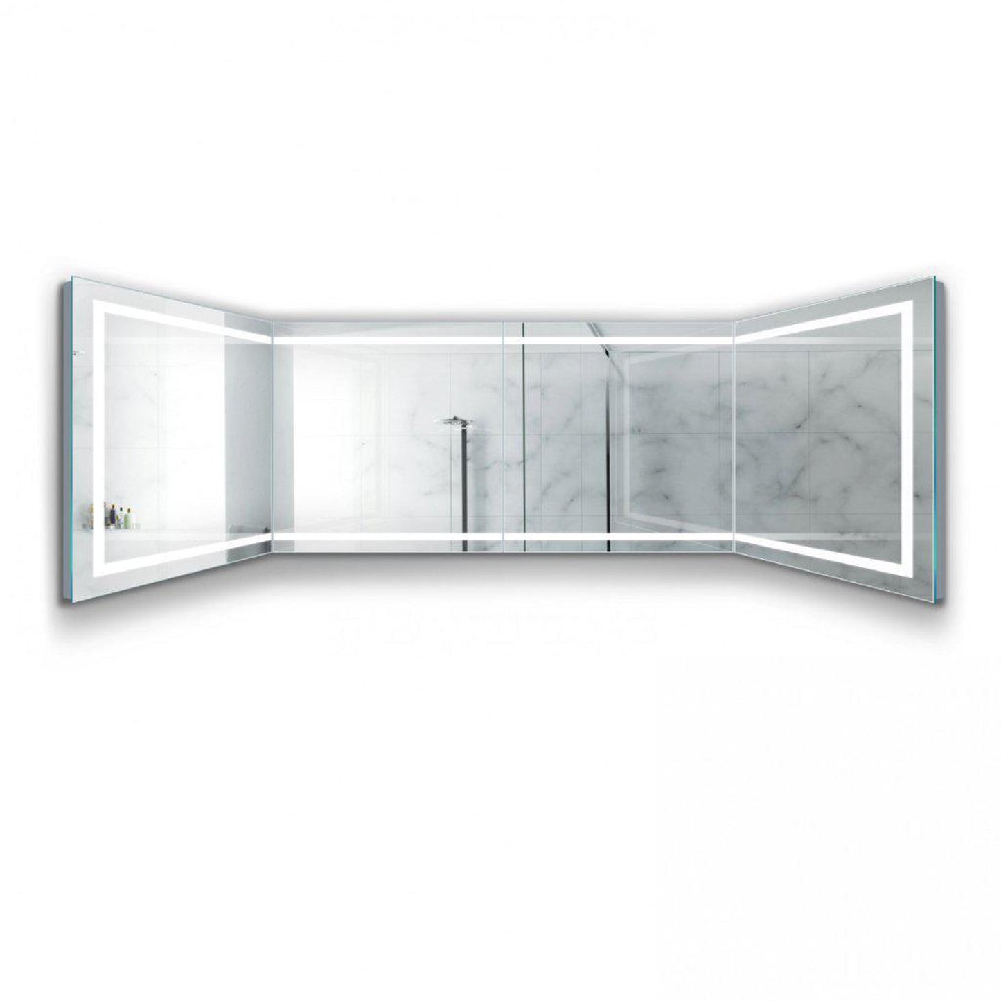 Krugg Reflections Mod 144" x 36" 5000K Long Modular Corner Wall-Mounted Silver-Backed LED Bathroom Vanity Mirror With Built-in Defogger and Dimmer