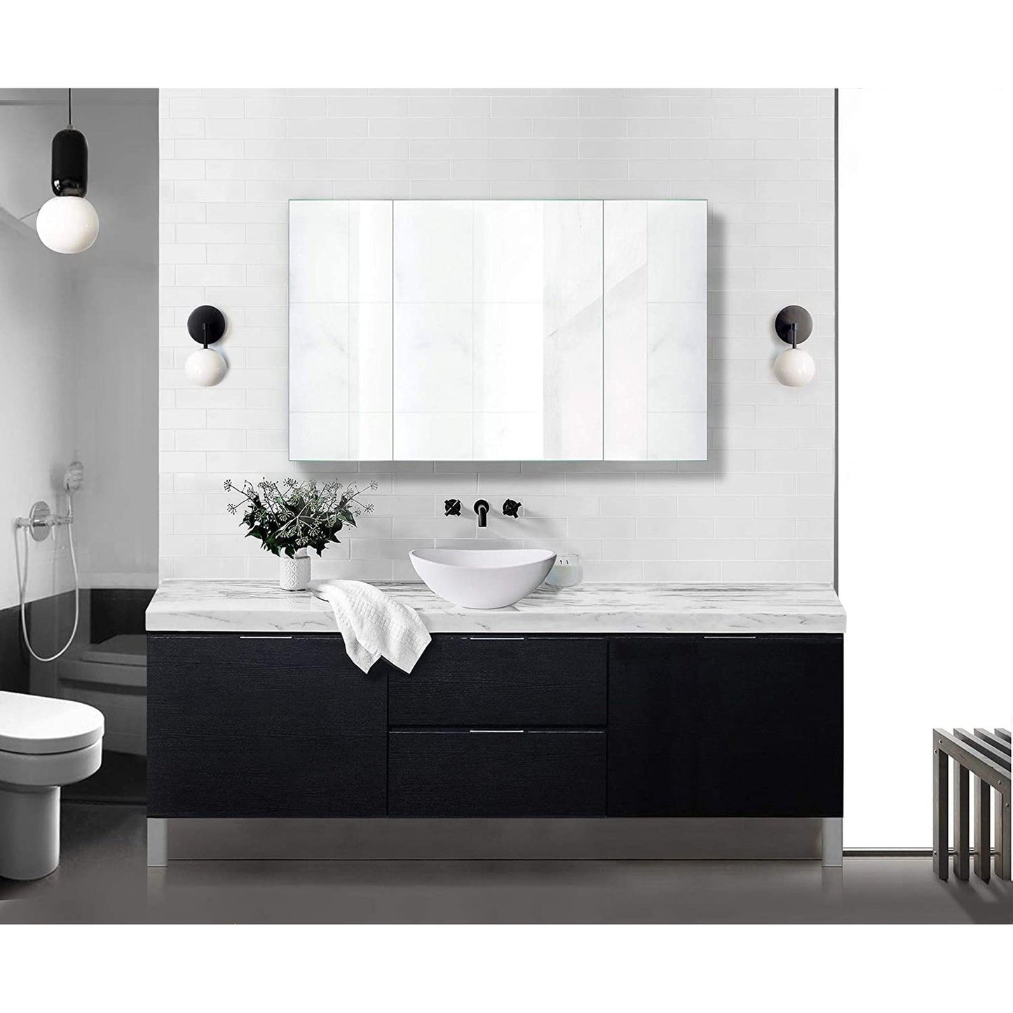 Krugg Reflections Plaza 48" x 30" Tri-View Left-Left-Right Opening Rectangular Recessed/Surface-Mount Medicine Cabinet Mirror