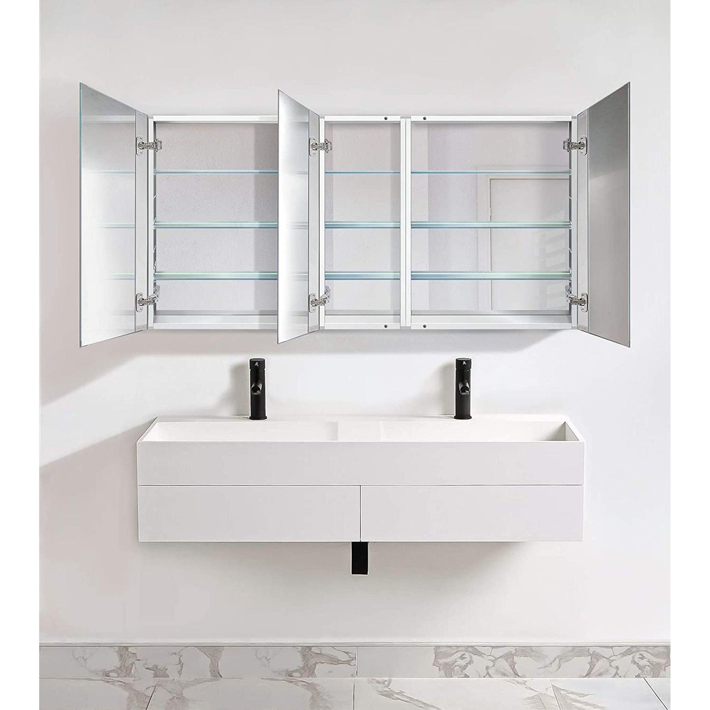 Krugg Reflections Plaza 60" x 30" Tri-View Left-Right-Right Opening Rectangular Recessed/Surface-Mount Medicine Cabinet Mirror