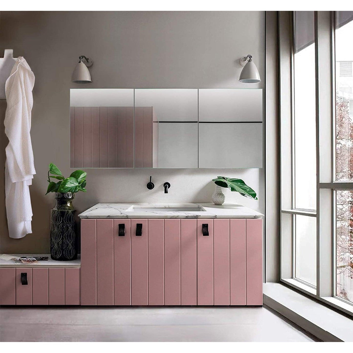 Krugg Reflections Plaza 72" x 30" Tri-View Left-Right-Right Opening Rectangular Recessed/Surface-Mount Medicine Cabinet Mirror