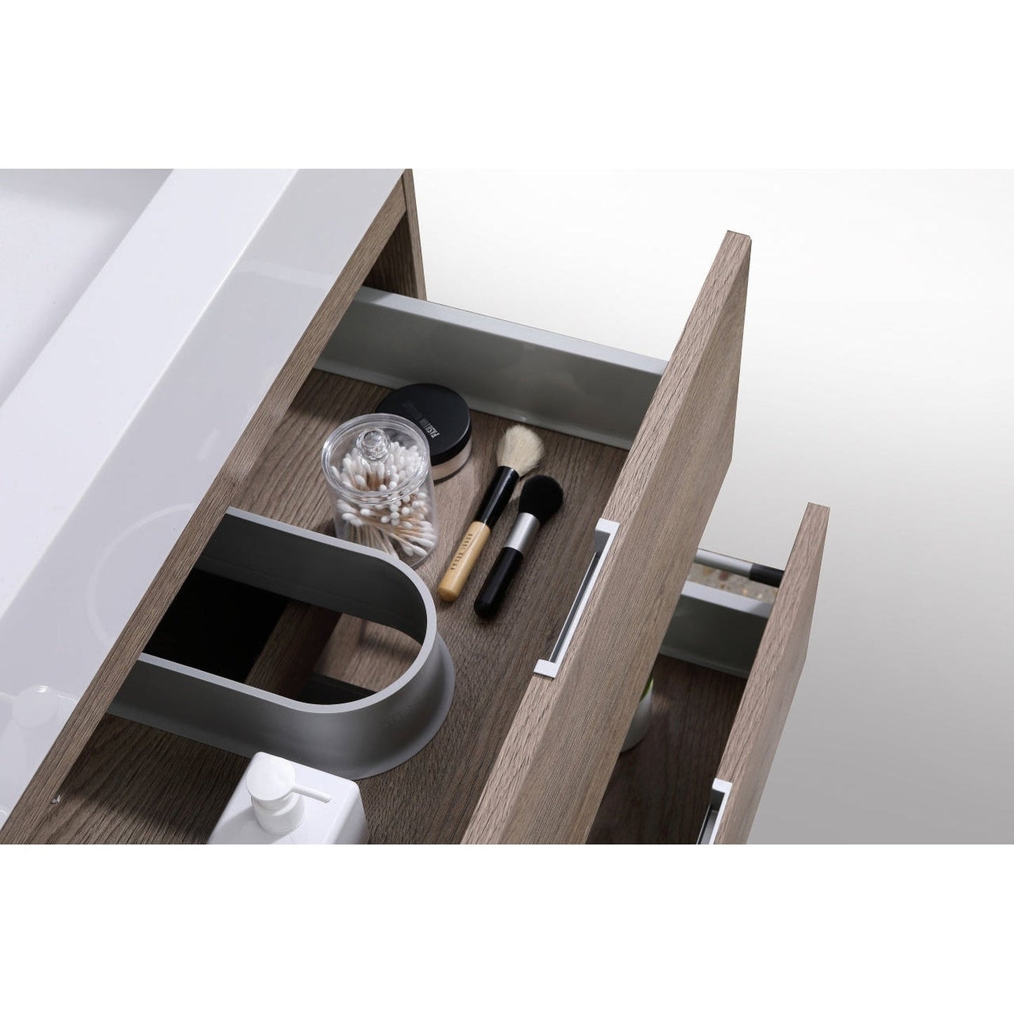 KubeBath Bliss 24" Butternut Wall-Mounted Modern Bathroom Vanity With Single Integrated Acrylic Sink With Overflow and 24" Butternut Framed Mirror With Shelf