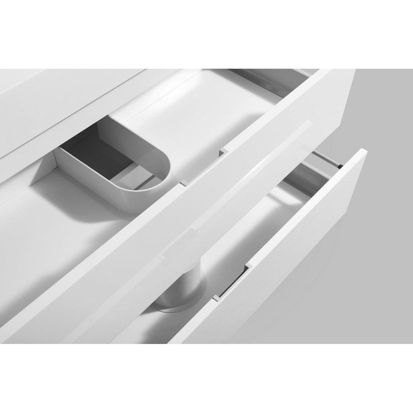 KubeBath Bliss 24" High Gloss White Wall-Mounted Modern Bathroom Vanity With Single Integrated Acrylic Sink With Overflow and 24" White Framed Mirror With Shelf