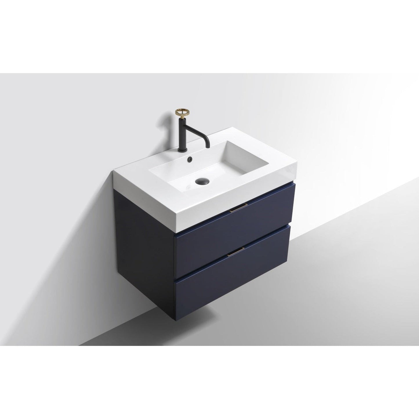 KubeBath Bliss 30" Blue Wall-Mounted Modern Bathroom Vanity With Single Integrated Acrylic Sink With Overflow