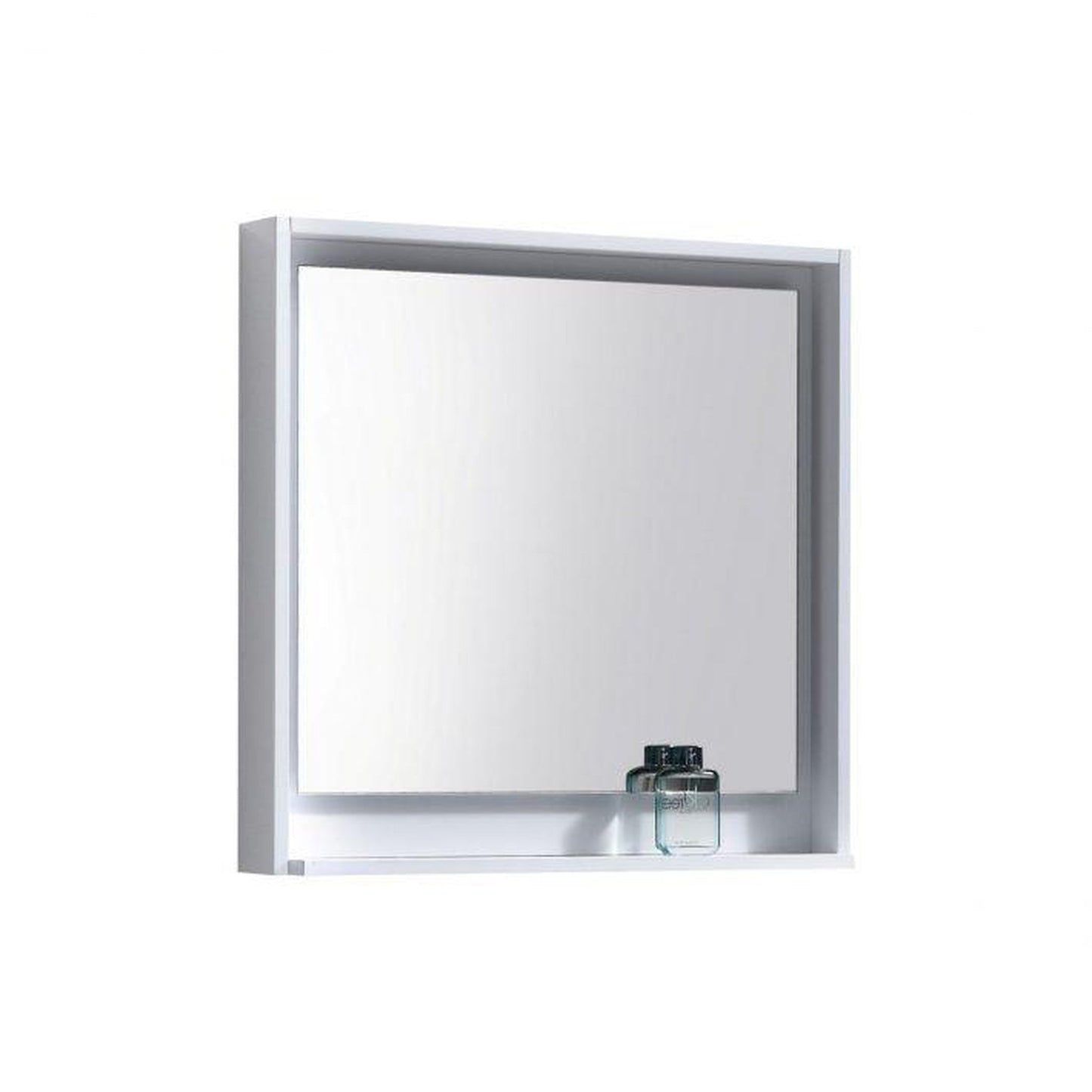 KubeBath Bliss 30" Blue Wall-Mounted Modern Bathroom Vanity With Single Integrated Acrylic Sink With Overflow and 30" White Framed Mirror With Shelf