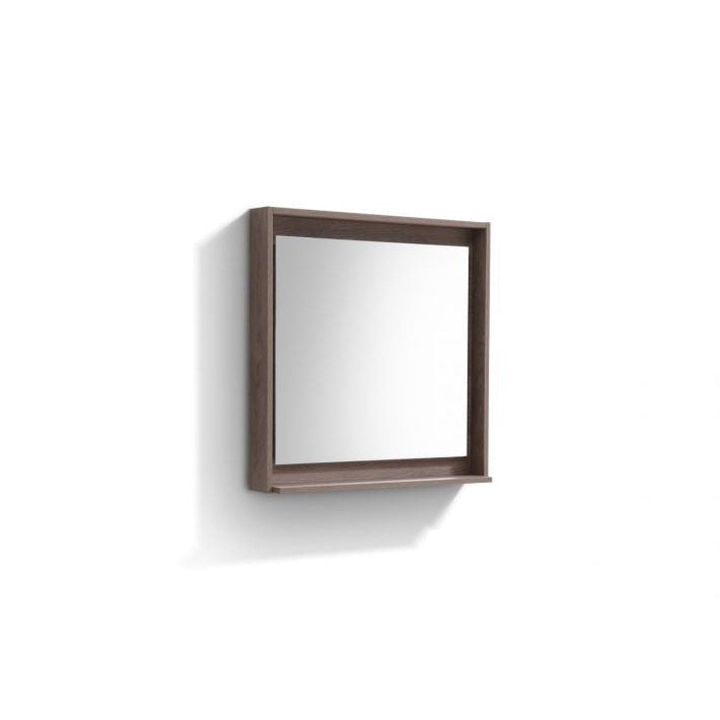 KubeBath Bliss 30" Butternut Freestanding Modern Bathroom Vanity With Single Integrated Acrylic Sink With Overflow and 30" Butternut Framed Mirror With Shelf