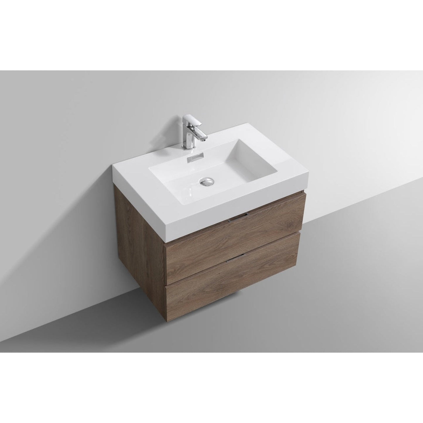KubeBath Bliss 30" Butternut Wall-Mounted Modern Bathroom Vanity With Single Integrated Acrylic Sink With Overflow