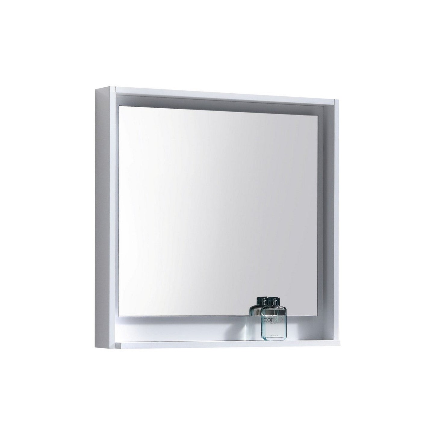 KubeBath Bliss 30" High Gloss White Wall-Mounted Modern Bathroom Vanity With Single Integrated Acrylic Sink With Overflow and 30" White Framed Mirror With Shelf