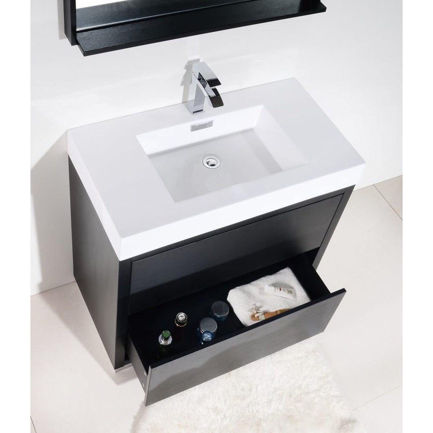 KubeBath Bliss 40" Black Freestanding Modern Bathroom Vanity With Single Integrated Acrylic Sink With Overflow