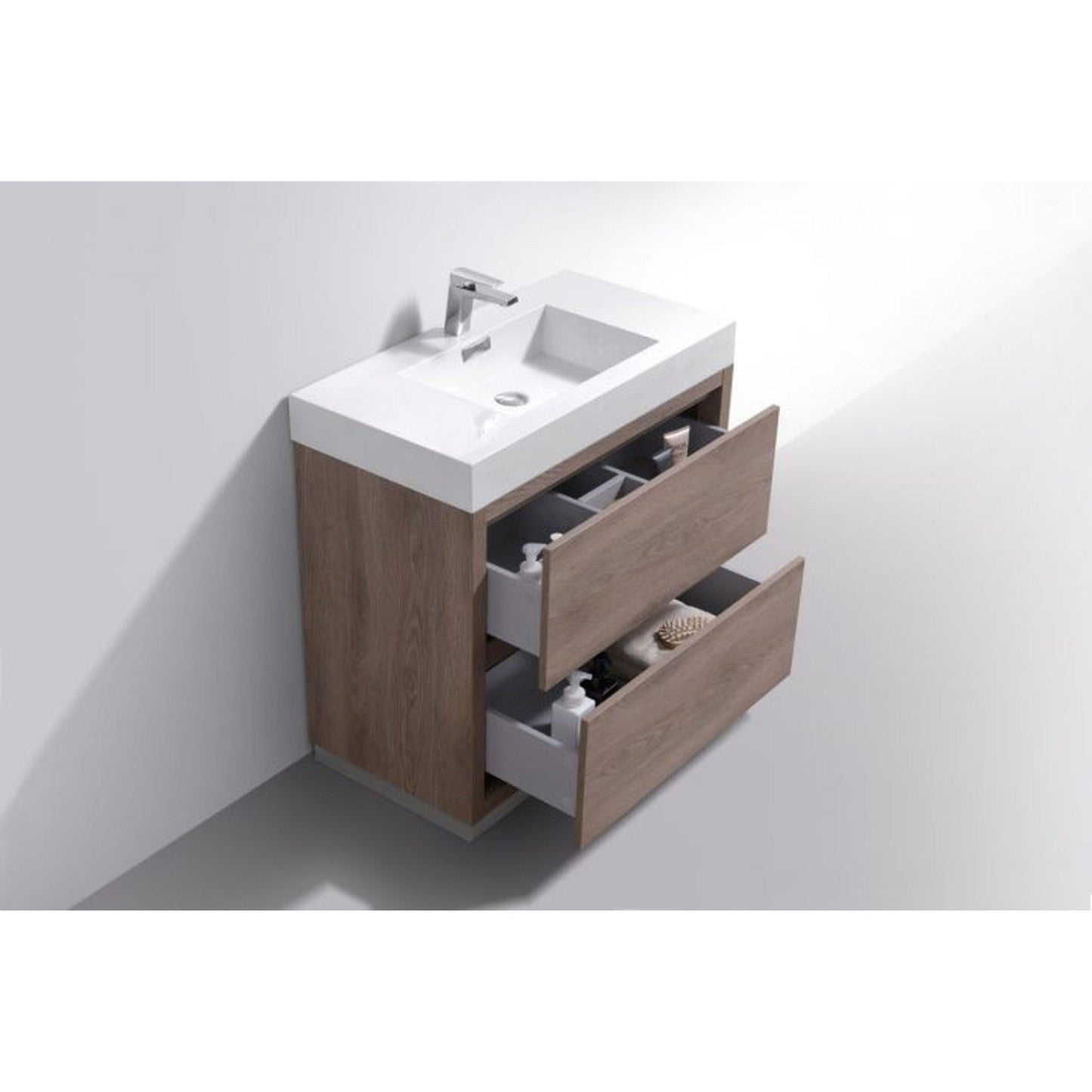 KubeBath Bliss 40" Butternut Freestanding Modern Bathroom Vanity With Single Integrated Acrylic Sink With Overflow