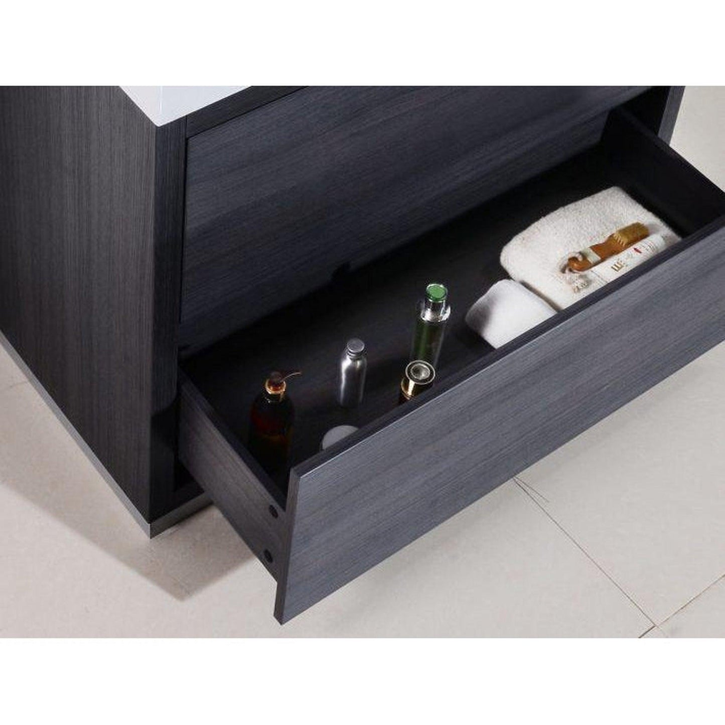 KubeBath Bliss 40" Gray Oak Freestanding Modern Bathroom Vanity With Single Integrated Acrylic Sink With Overflow