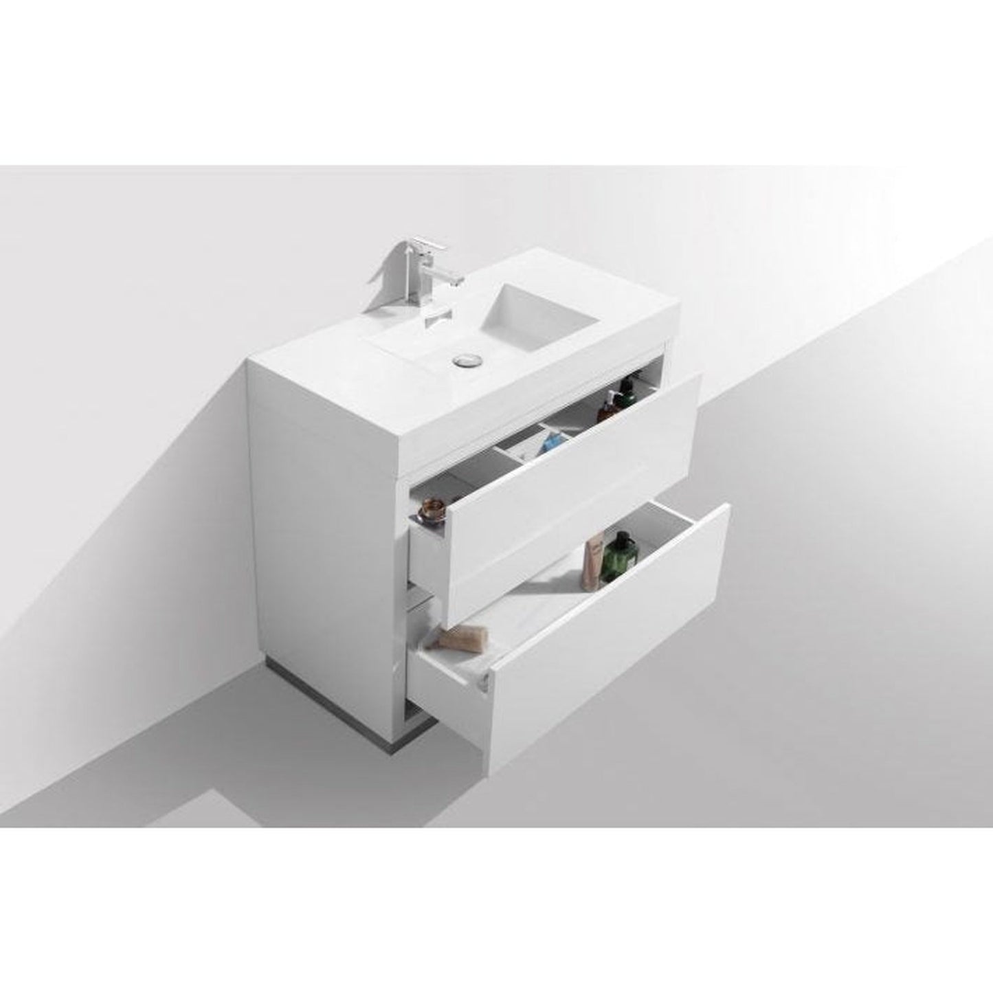 KubeBath Bliss 40" High Gloss White Freestanding Modern Bathroom Vanity With Single Integrated Acrylic Sink With Overflow