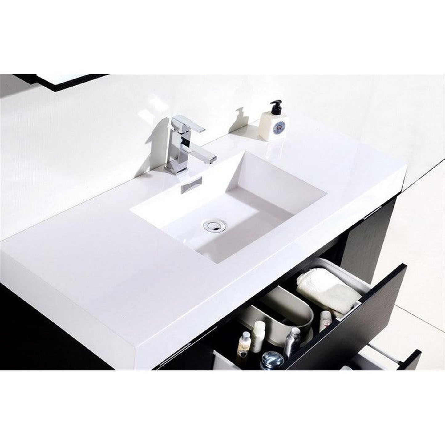 KubeBath Bliss 48" Black Wood Wall-Mounted Modern Bathroom Vanity With Single Integrated Acrylic Sink With Overflow