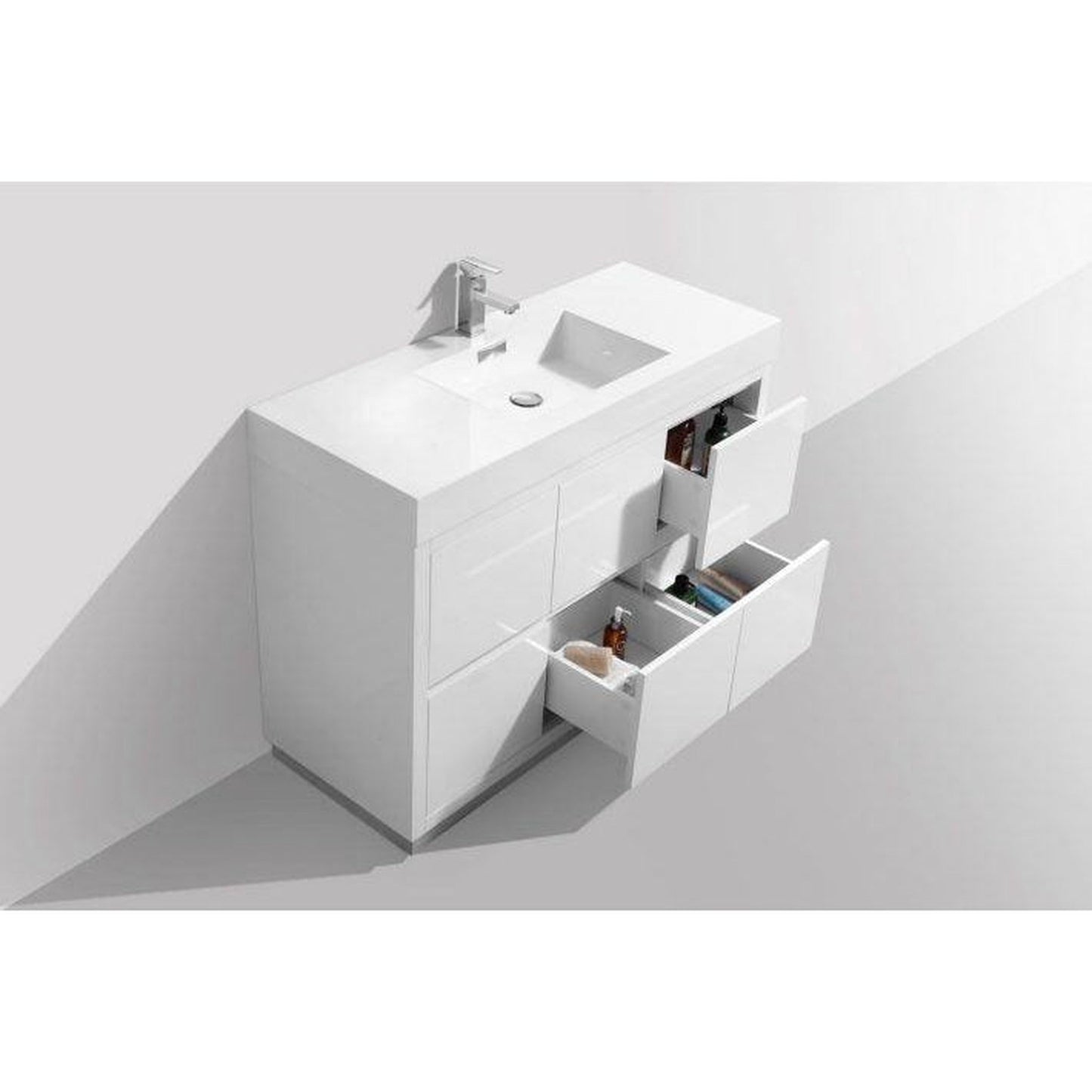 KubeBath Bliss 48" High Gloss White Freestanding Modern Bathroom Vanity With Single Integrated Acrylic Sink With Overflow
