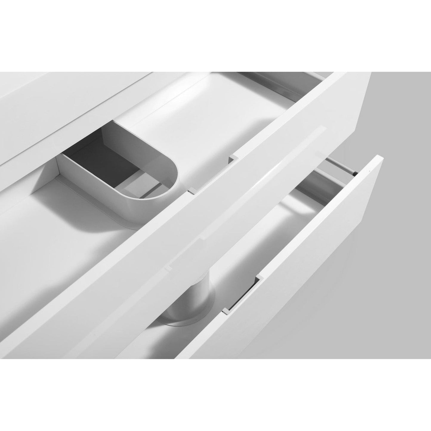 KubeBath Bliss 48" High Gloss White Wall-Mounted Modern Bathroom Vanity With Single Integrated Acrylic Sink With Overflow and 48" White Framed Mirror With Shelf