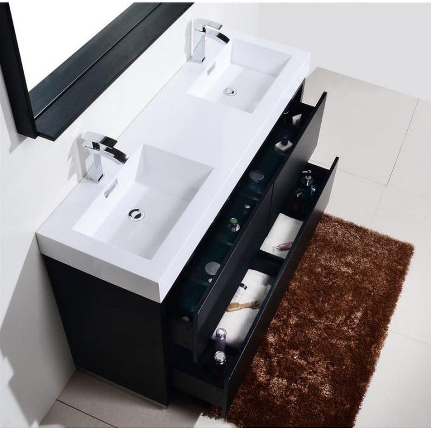 KubeBath Bliss 60" Black Freestanding Modern Bathroom Vanity With Double Integrated Acrylic Sink With Overflow