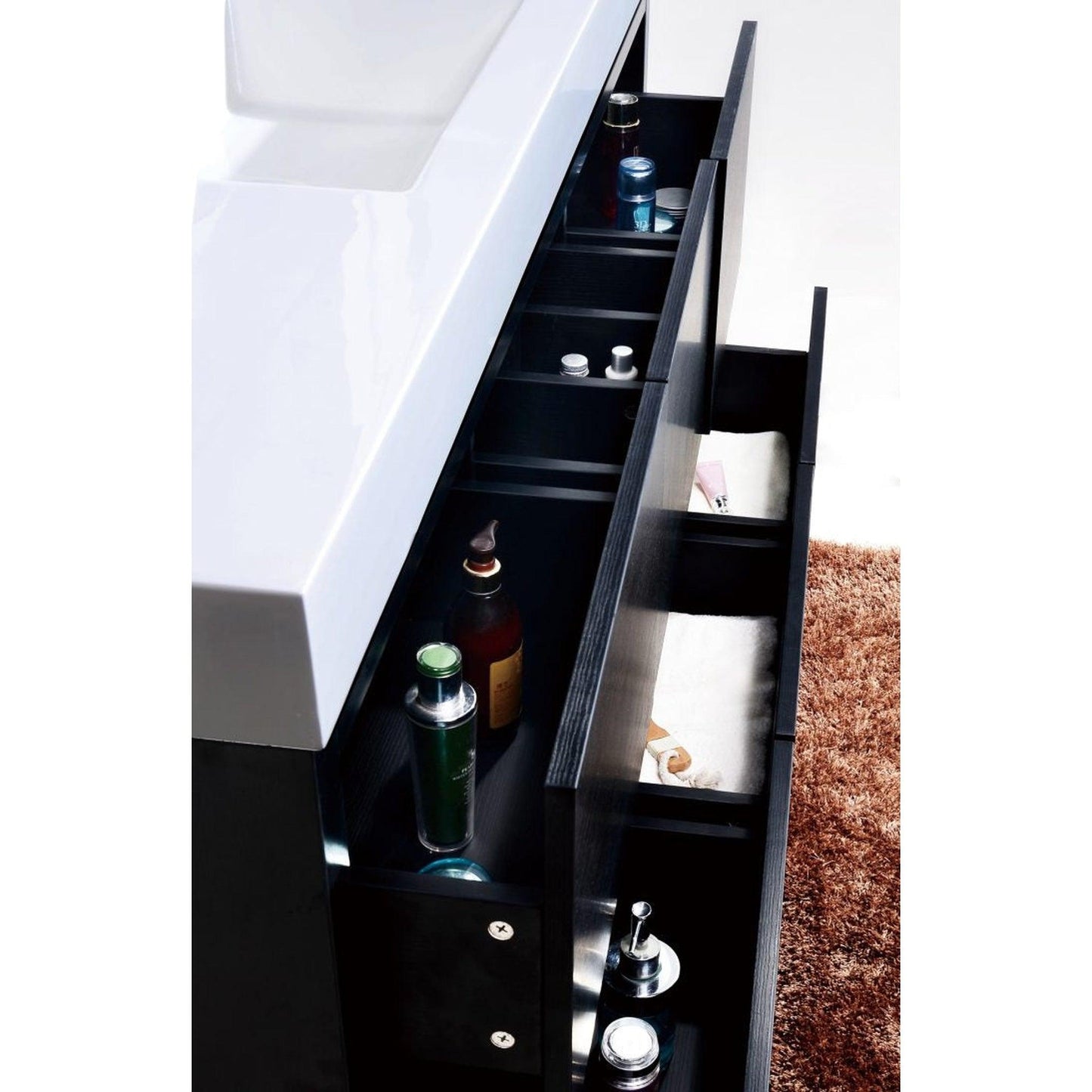 KubeBath Bliss 60" Black Freestanding Modern Bathroom Vanity With Single Integrated Acrylic Sink With Overflow