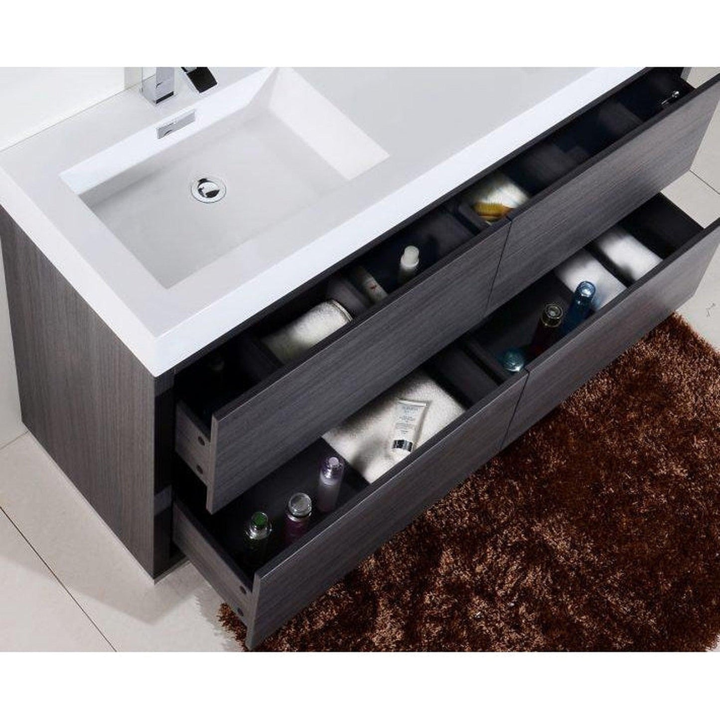 KubeBath Bliss 60" Gray Oak Freestanding Modern Bathroom Vanity With Double Integrated Acrylic Sink With Overflow