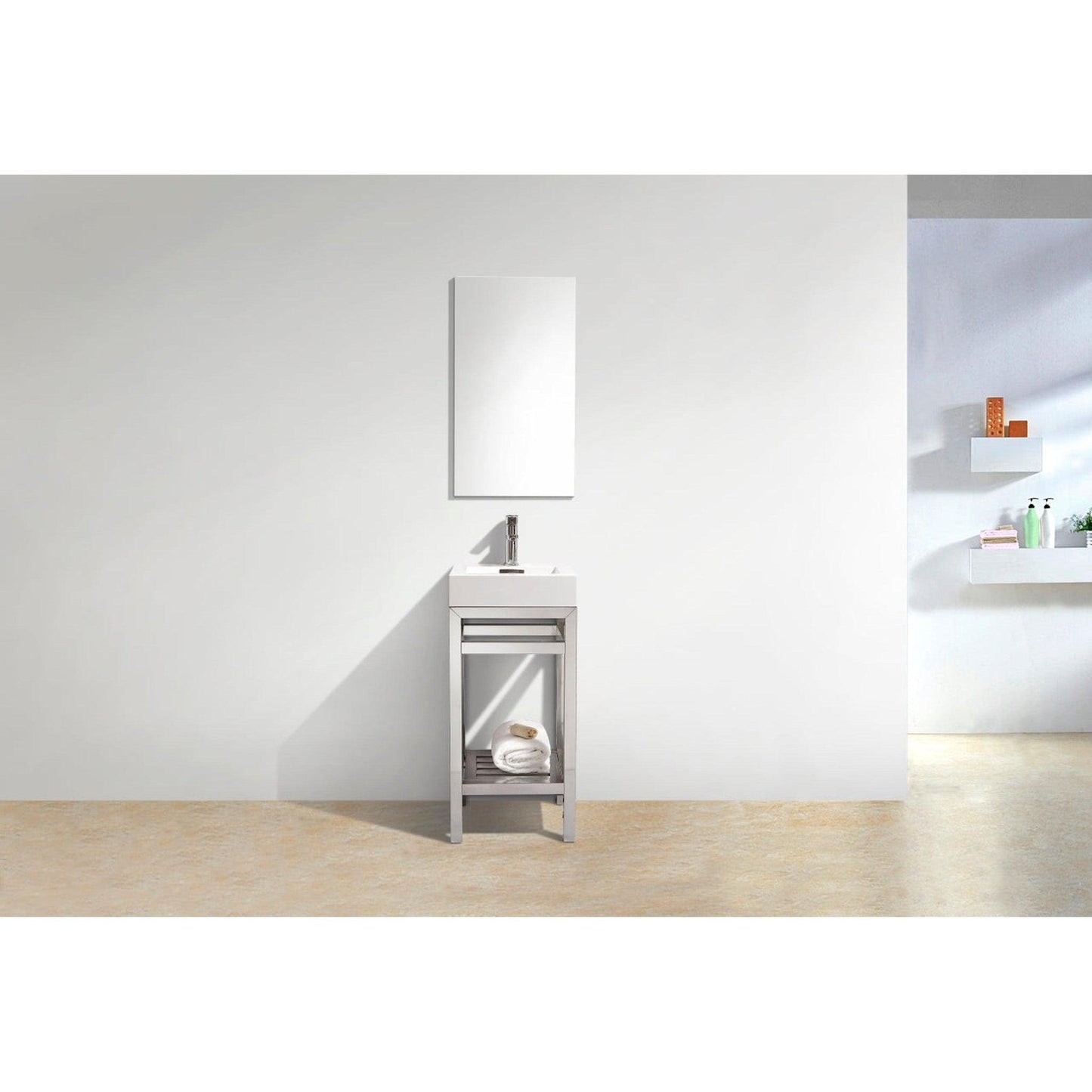 KubeBath Cisco 16" Stainless Steel Chrome Console Freestanding Modern Bathroom Vanity With Single Integrated Acrylic Sink With Overflow