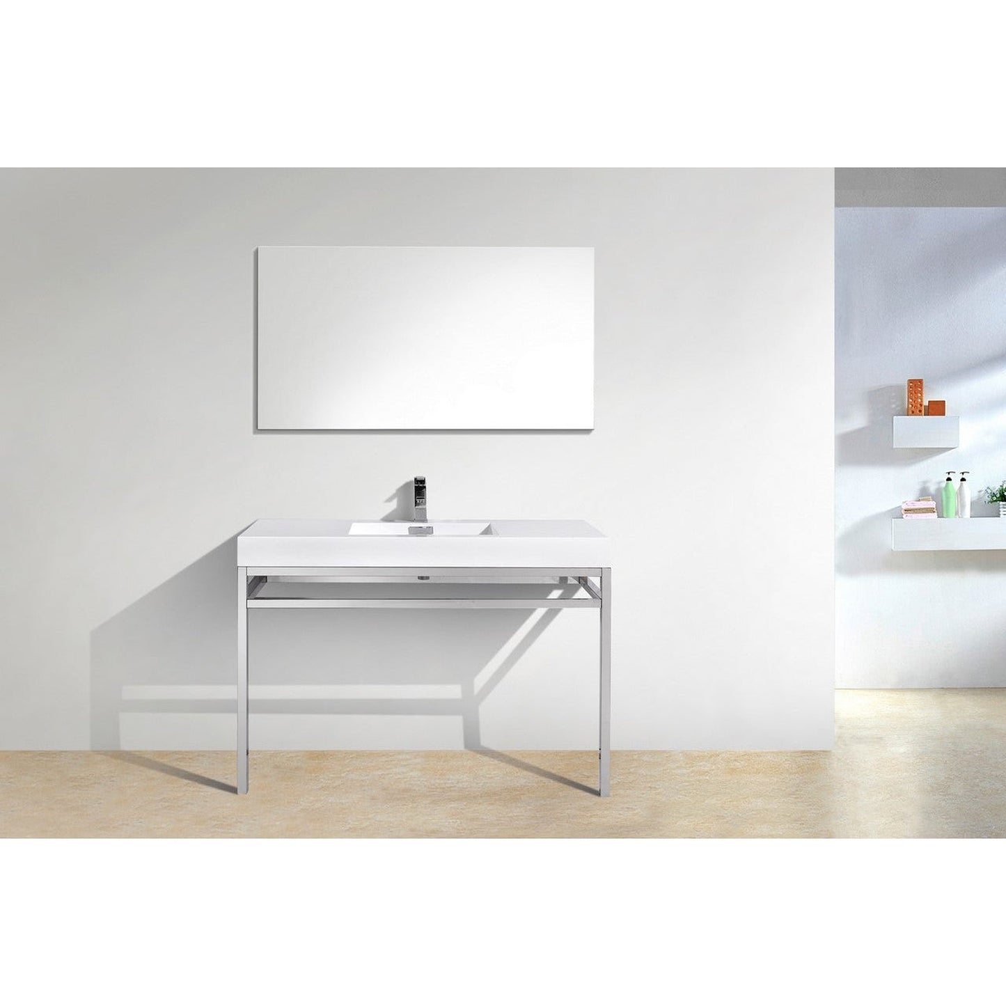 KubeBath Haus 48" White Acrylic Sink With Chrome Finish Stainless Steel Console