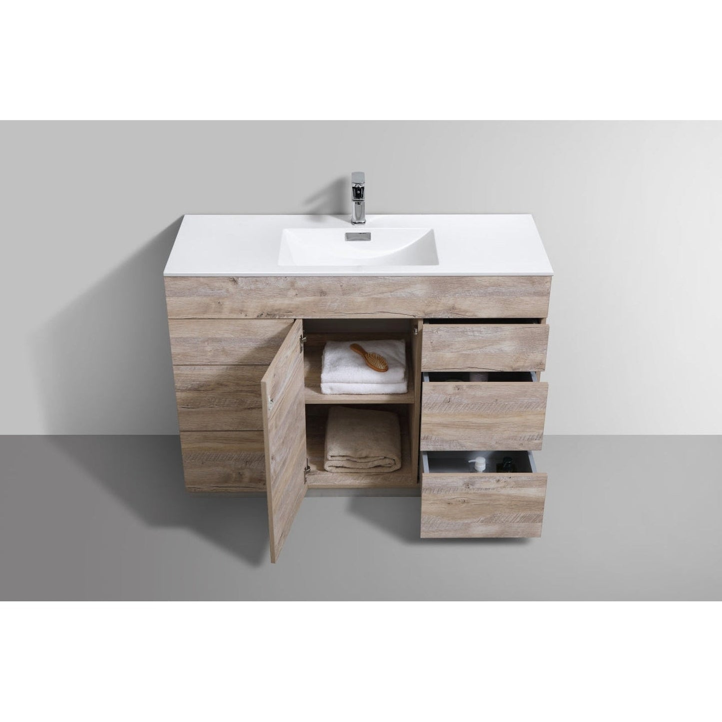 KubeBath Milano 48" Nature Wood Freestanding Modern Bathroom Vanity With Single Integrated Acrylic Sink With Overflow