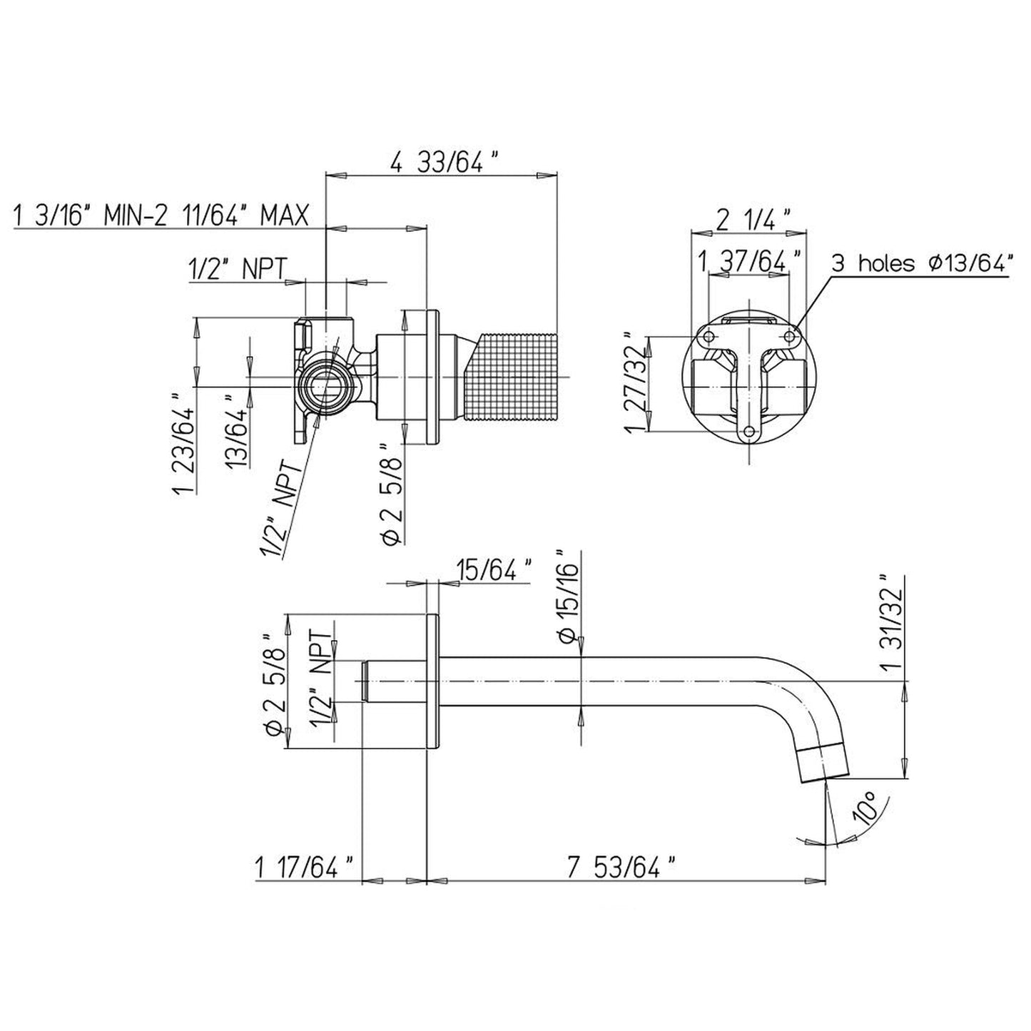 LaToscana Alessandra Brushed Nickel Wall-Mounted Single Control Lavatory Faucet With Grip Handle
