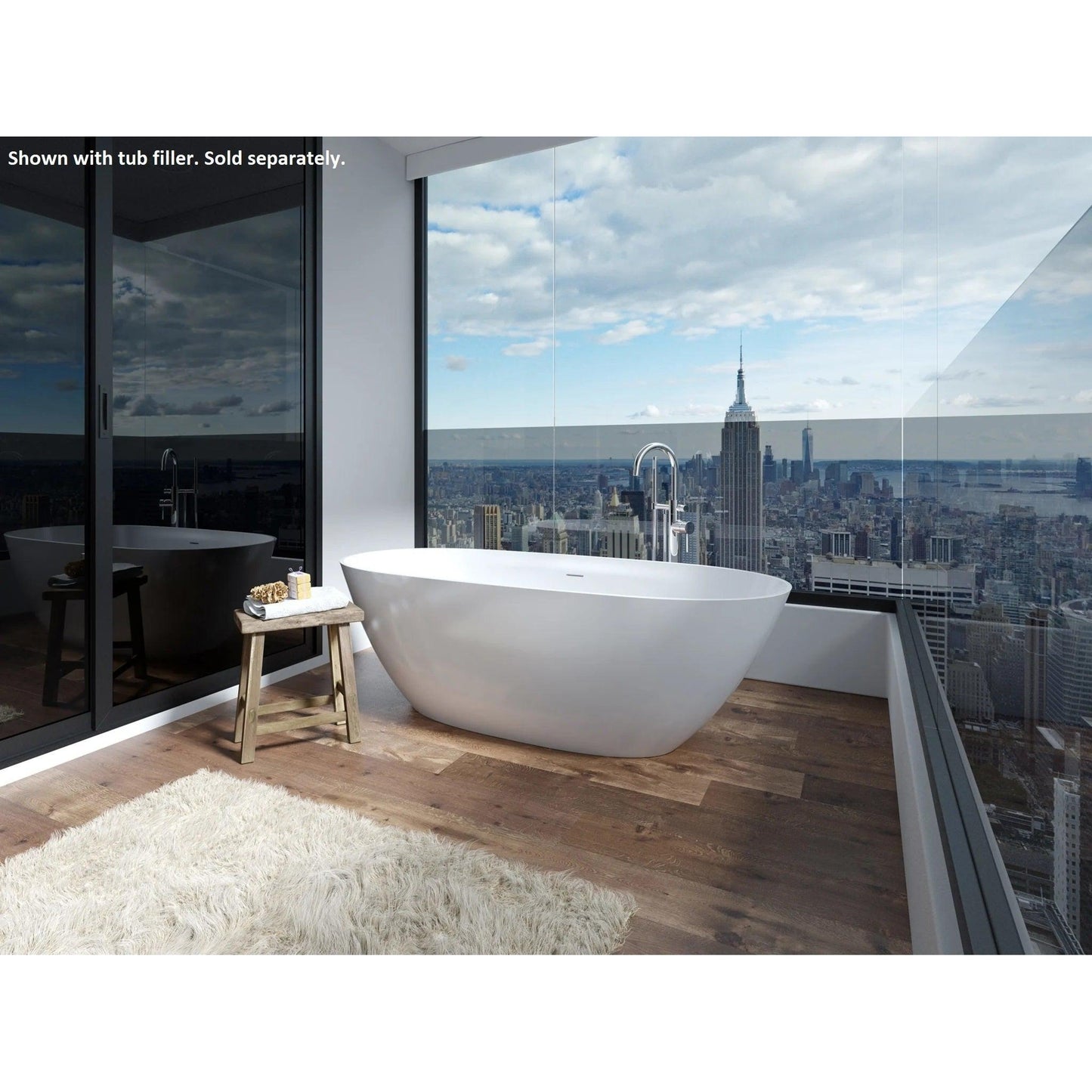 LaToscana Eco-Lapistone Genova 70" White Satin Freestanding Solid Surface Soaking Bathtub
