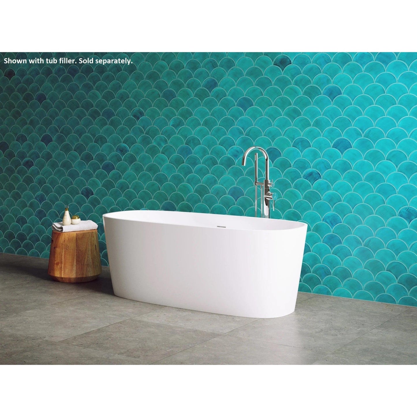 LaToscana Eco-Lapistone Padova 59" White Satin Freestanding Solid Surface Soaking Bathtub