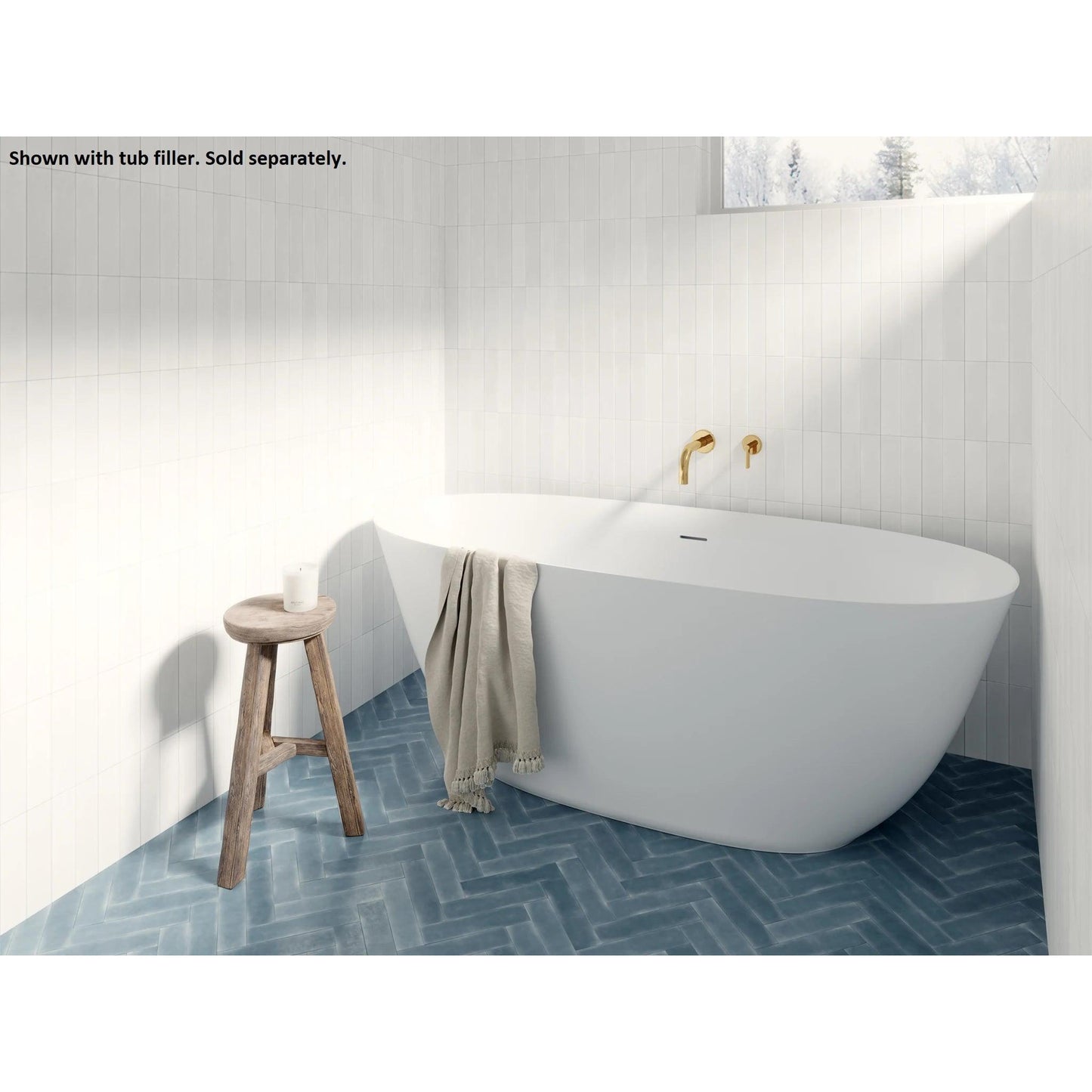 LaToscana Eco-Lapistone Treviso 63" White Satin Freestanding Solid Surface Soaking Bathtub