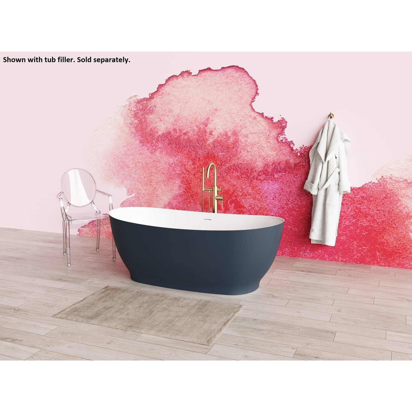 LaToscana Eco-Lapistone Vittoria 59" Midnight Blue Matte Freestanding Solid Surface Soaking Bathtub